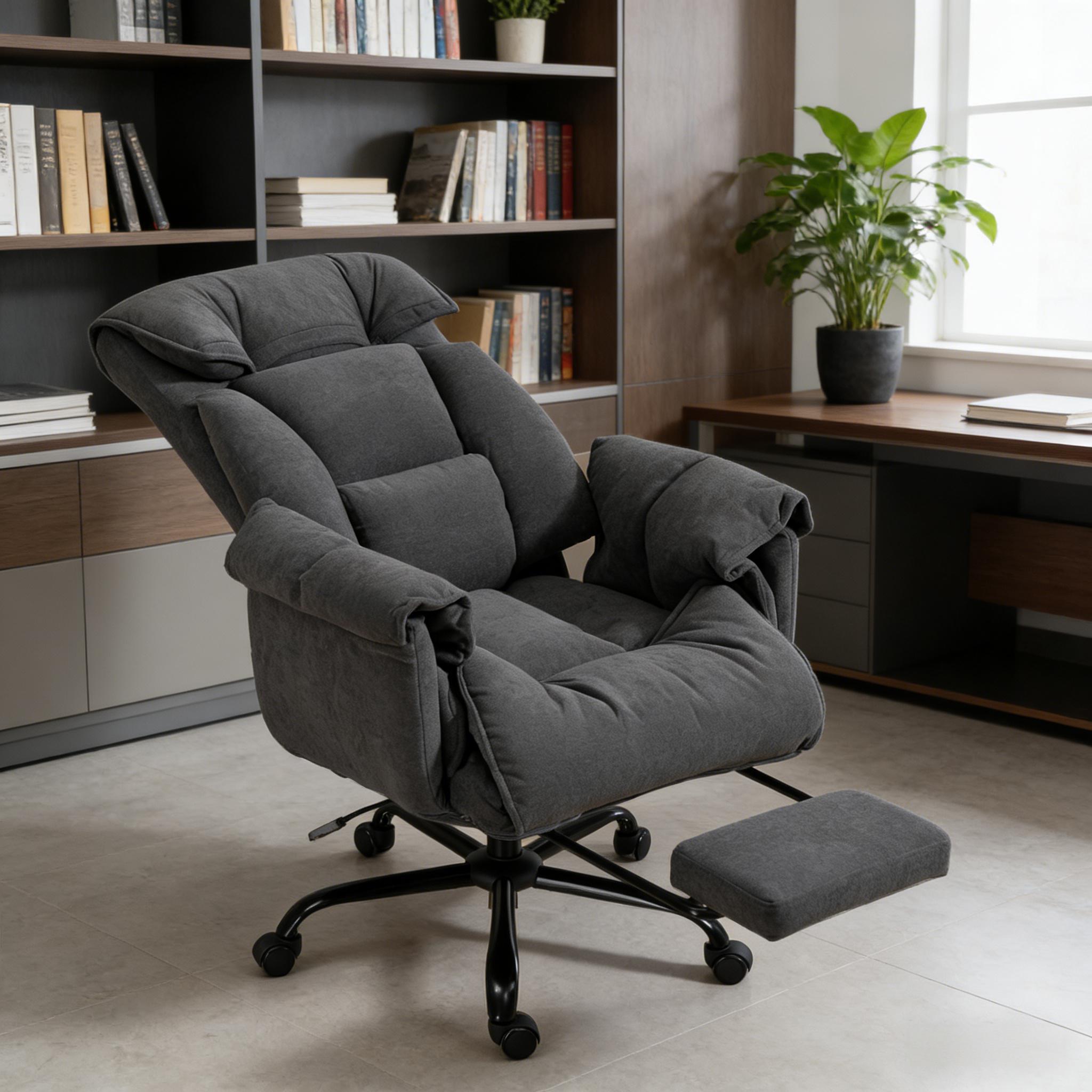 Navor Upholstered Reclining Office Chair with Retractable Footrest