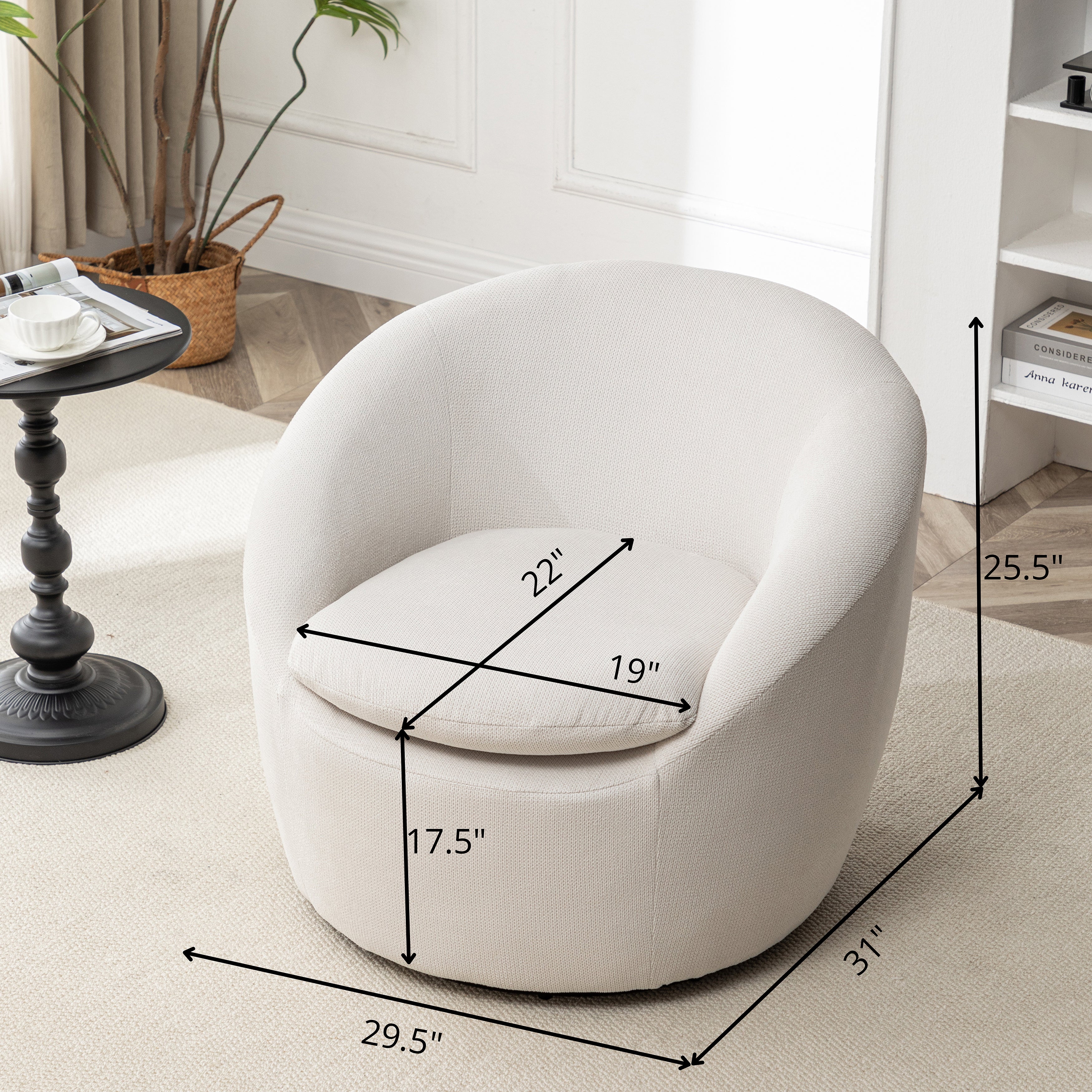 Homy Casa Eloa 29.5" Modern Beige Teddy Fabric Swivel Barrel Chair