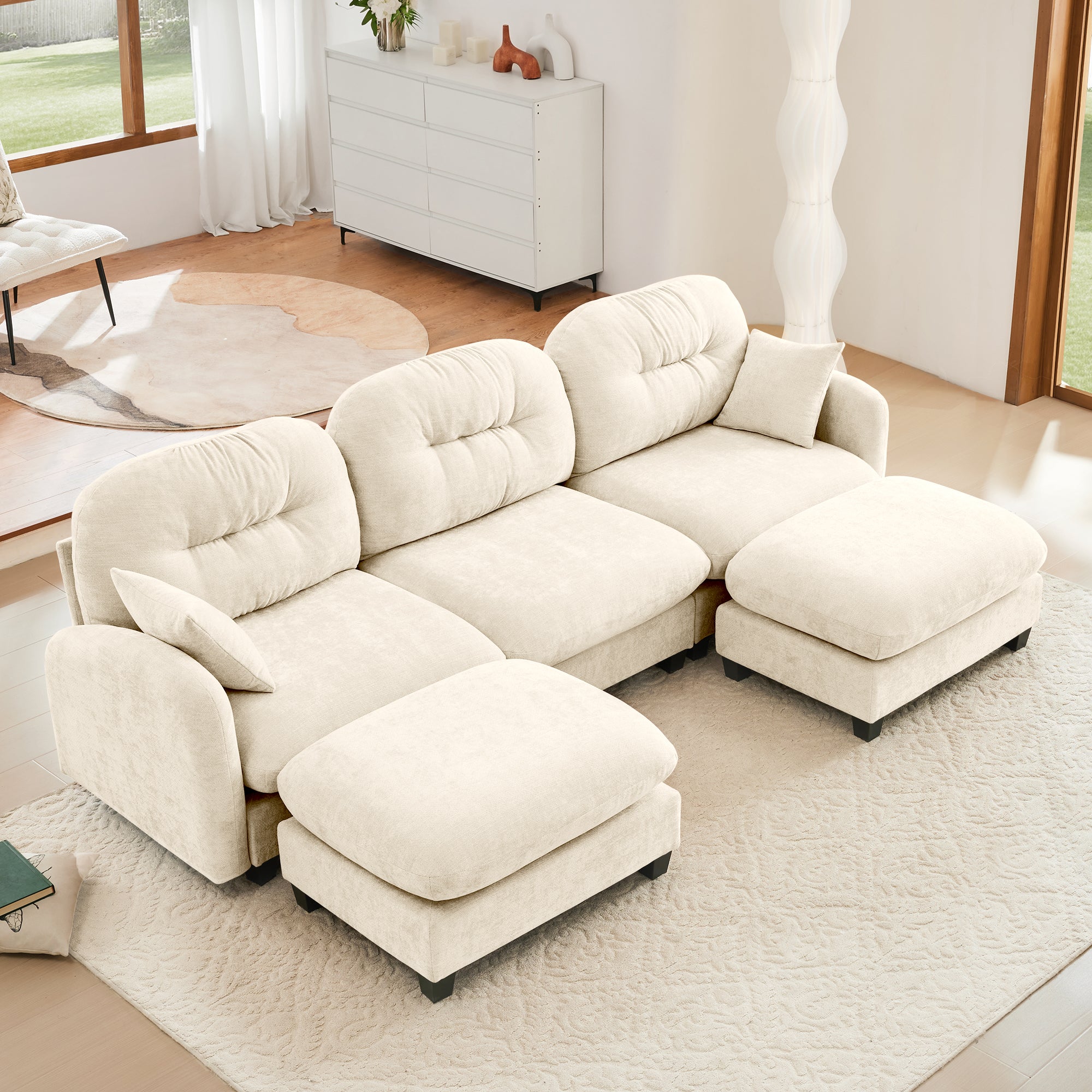 Roselyn 107" Modular Chenille Cloud U-Shaped Sectional Sofa with Ottoman and Tufted Cushion Backrest