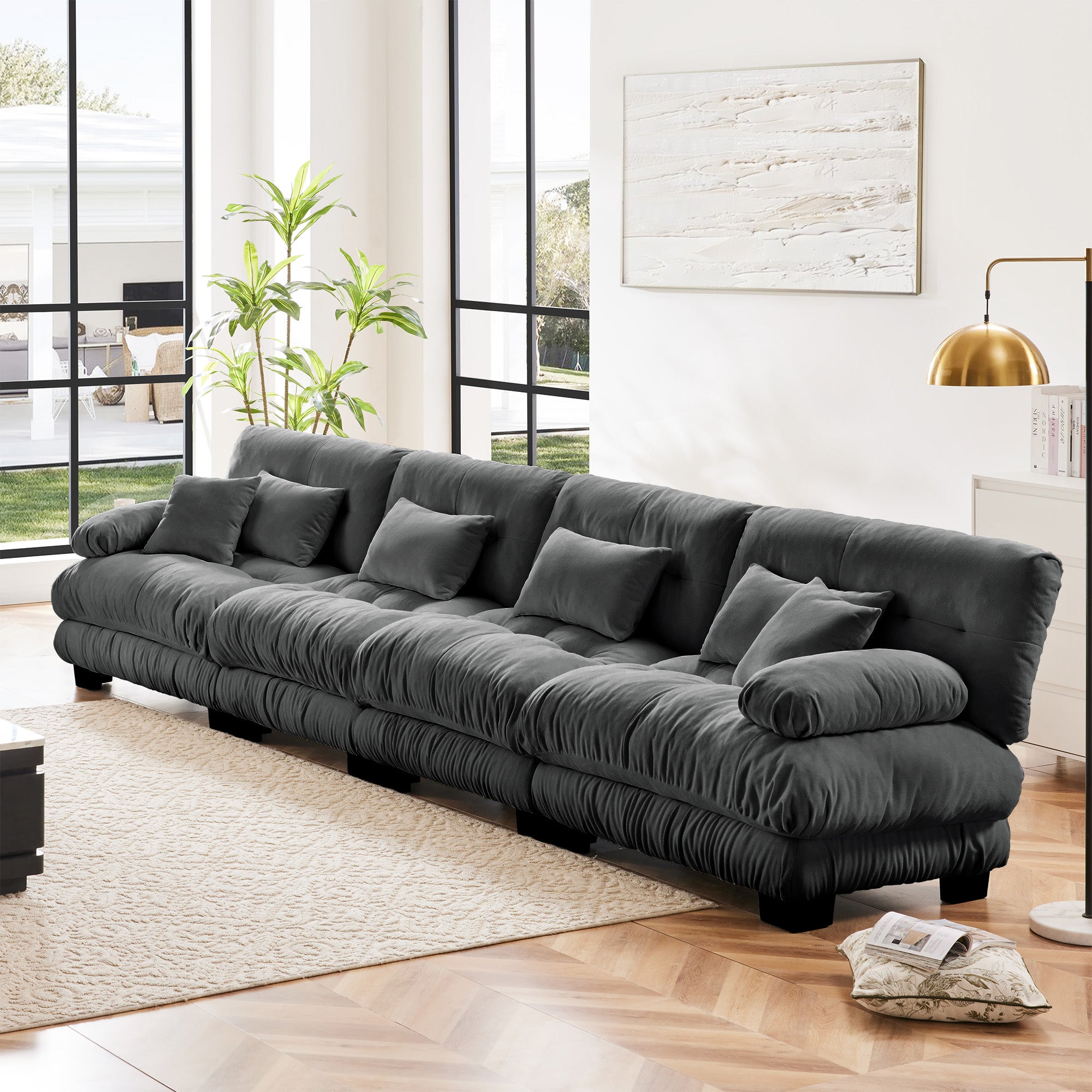 Monterey 173" Extra Large Modular Chenille Cloud Sectional Sofa with Bolstered Armrests