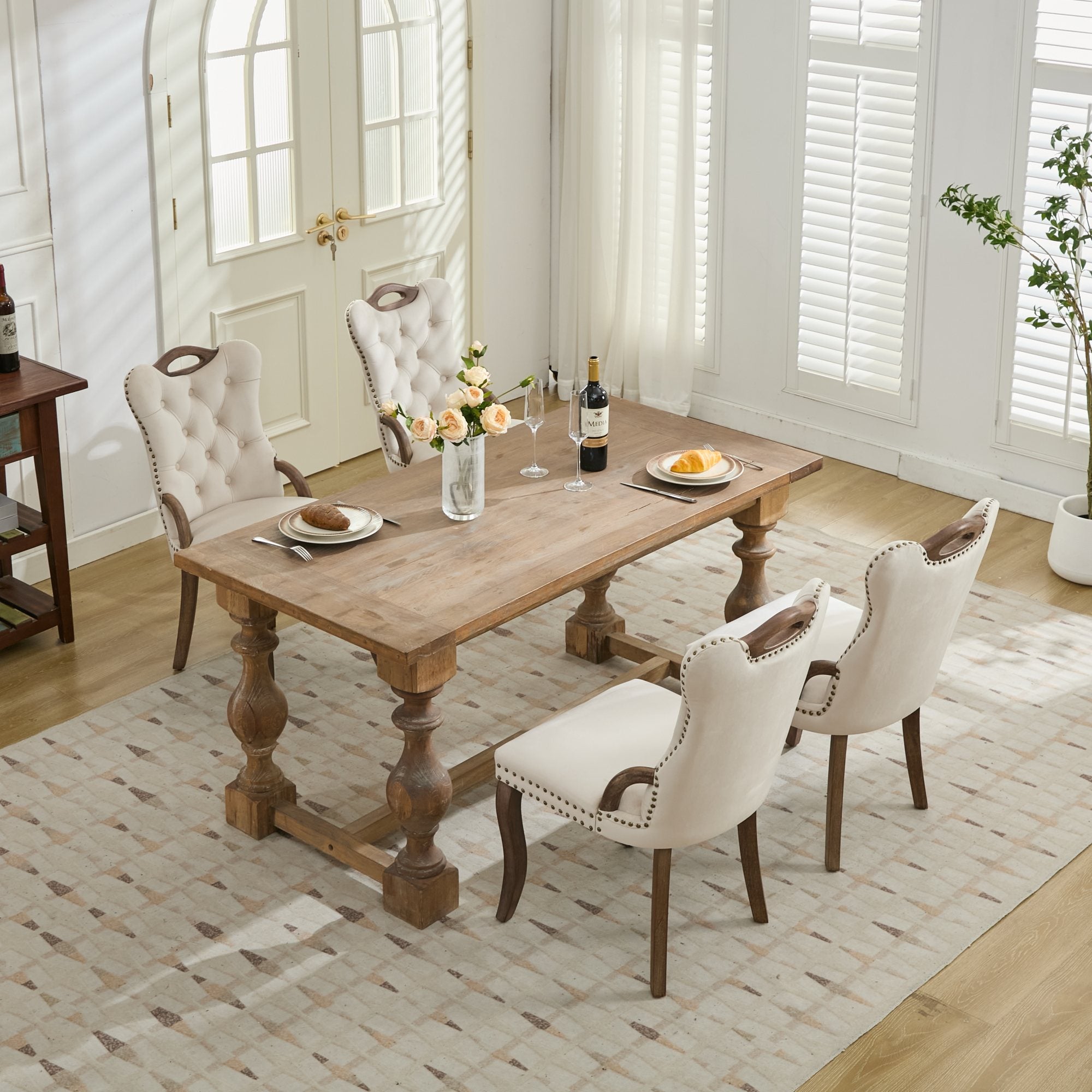 Elbe Modern Velvet Dining Chair Set of 2 with Tufted Trim Beige