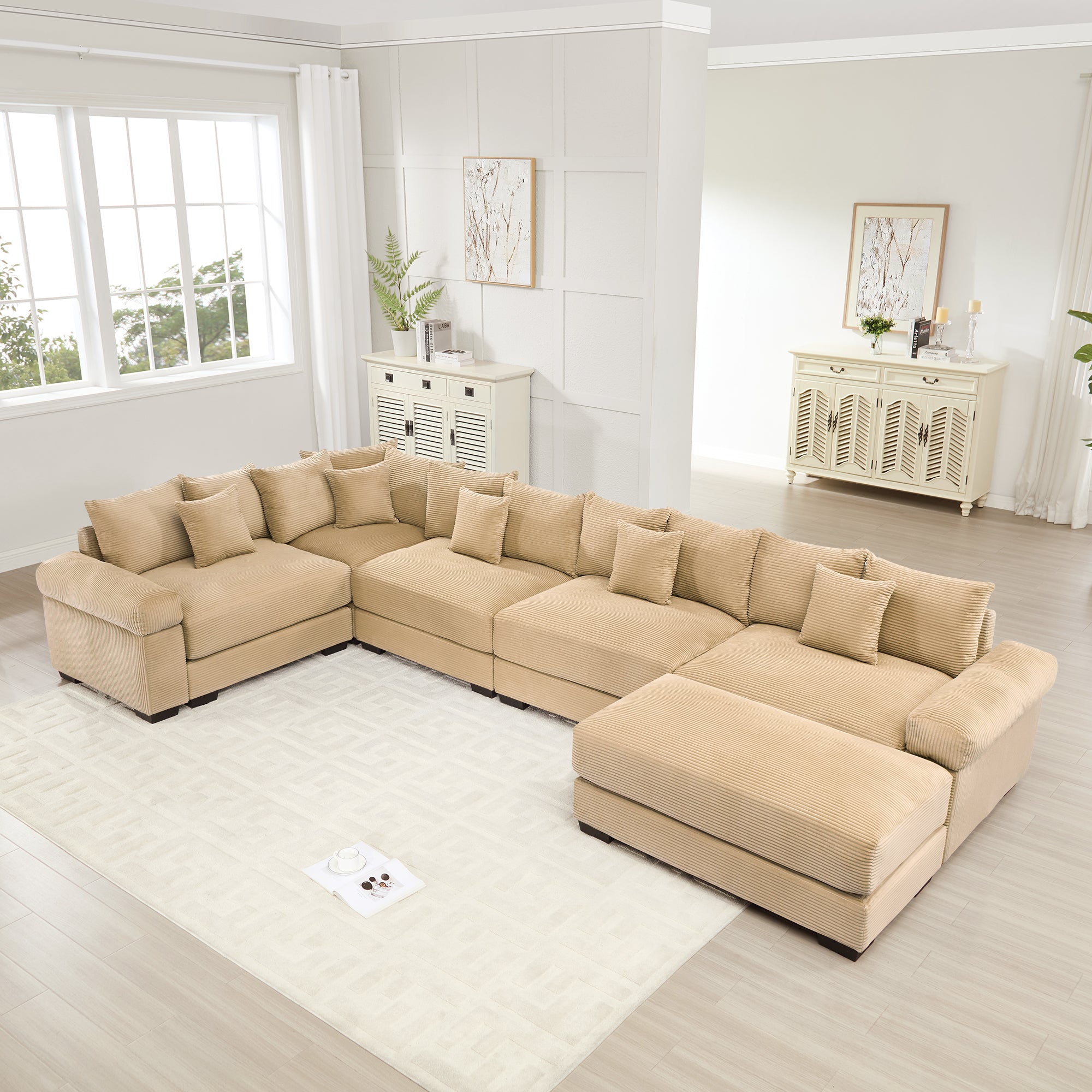 Albany 155" Modular Corduroy Oversized Cloud U-Shaped Sectional Sofa with Ottoman