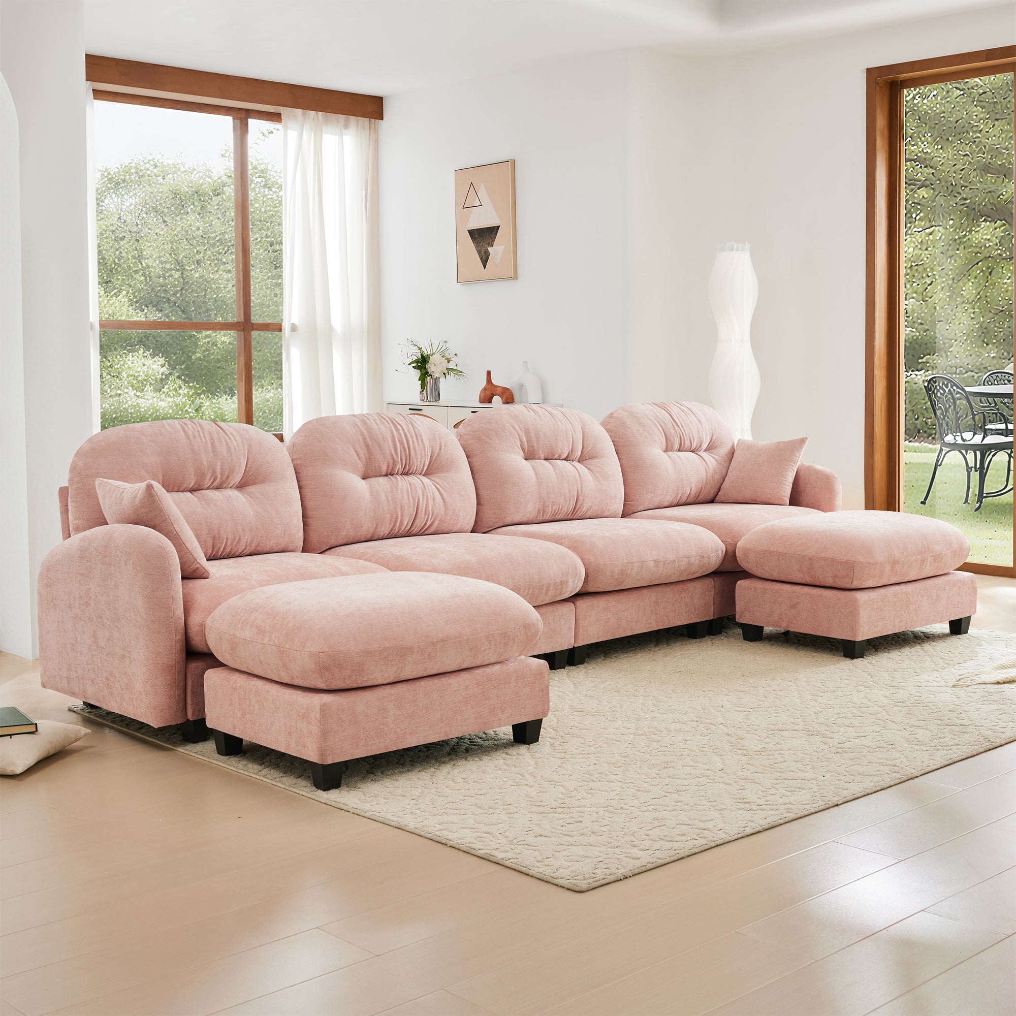 Roselyn 140" Modular Chenille U-Shaped Sectional Sofa with Ottoman and Tufted Cushion Backrest