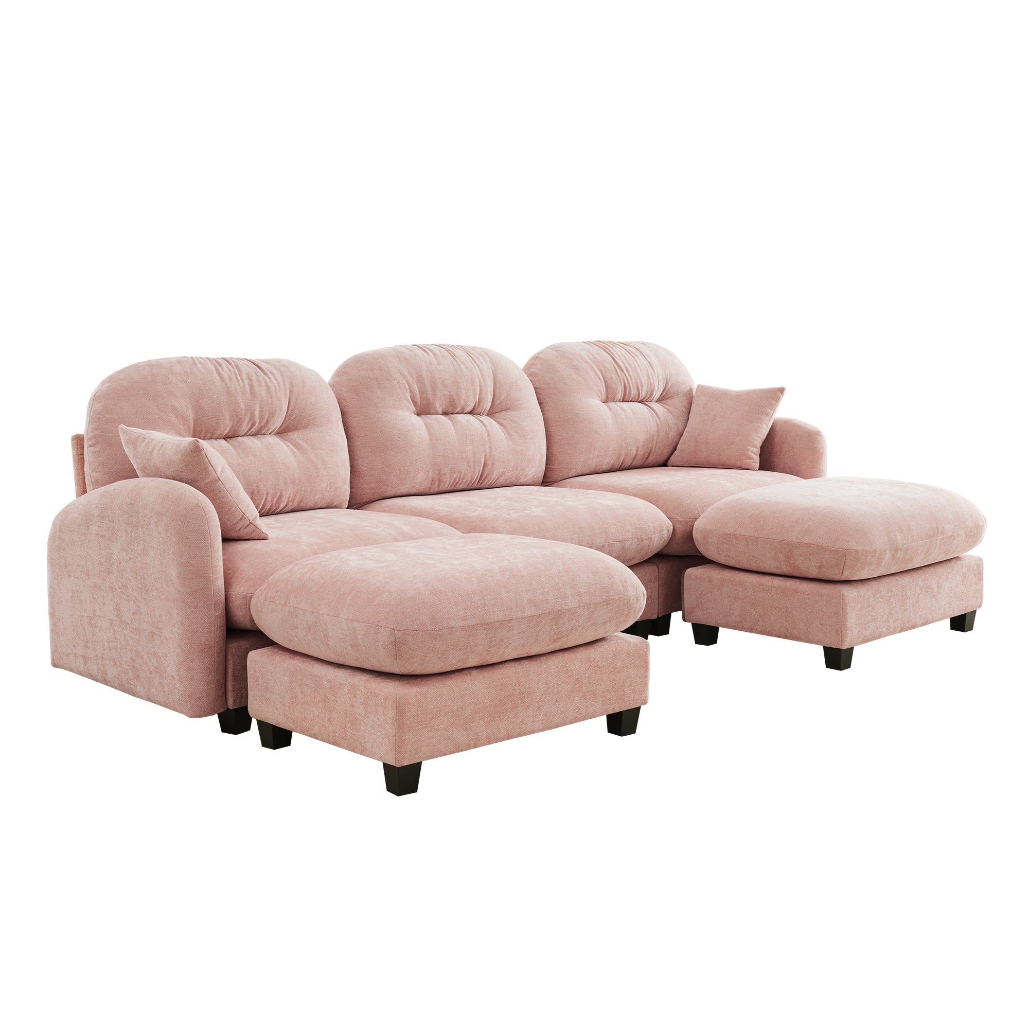 Roselyn 107" Modular Chenille Cloud U-Shaped Sectional Sofa with Ottoman and Tufted Cushion Backrest