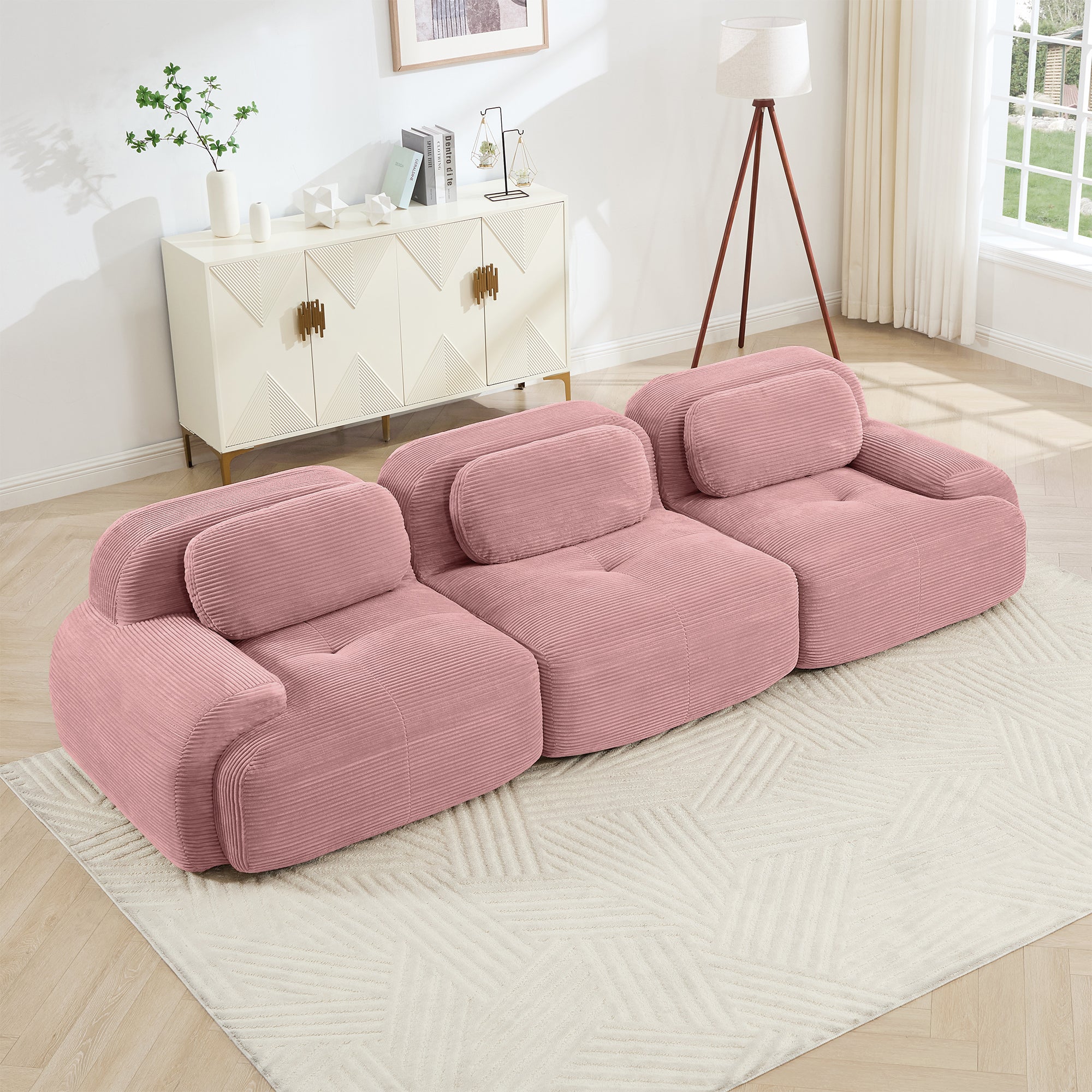 Anchorage 116" Modular Corduroy 3-Seater Sofa with Curved Armrest