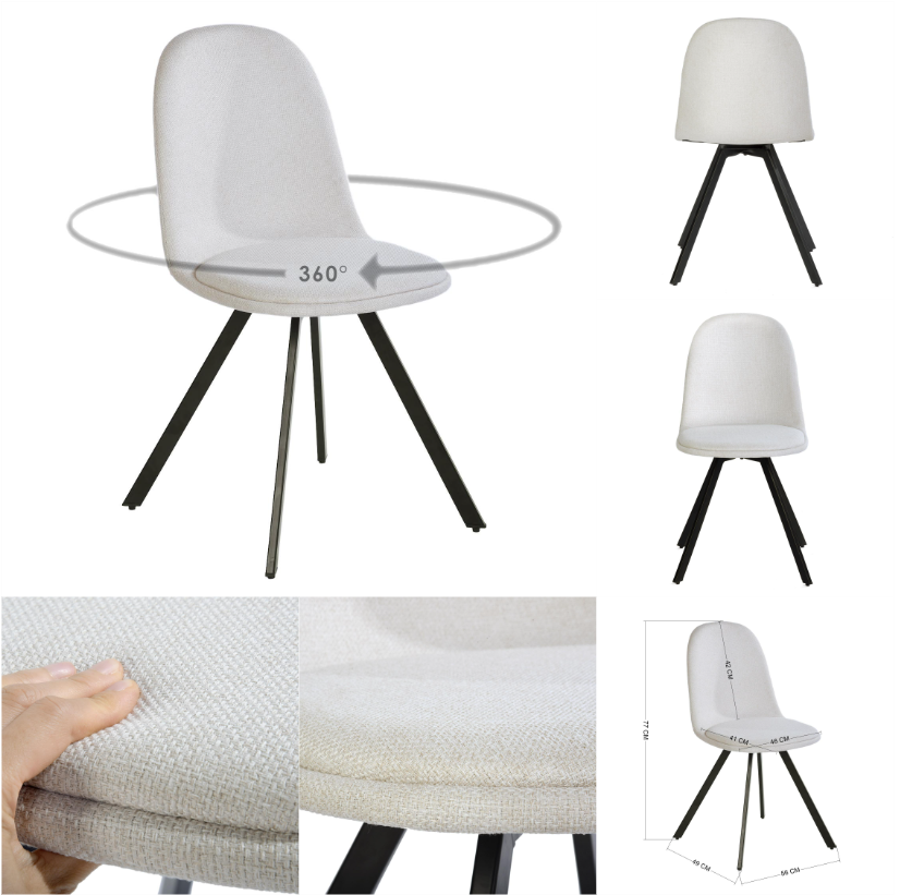 Homy Casa Clift 5PC Dining Set 31.5” White Round Dining Table with 4 Sunflower Swivel Beige Fabric Dining Chairs Open Box