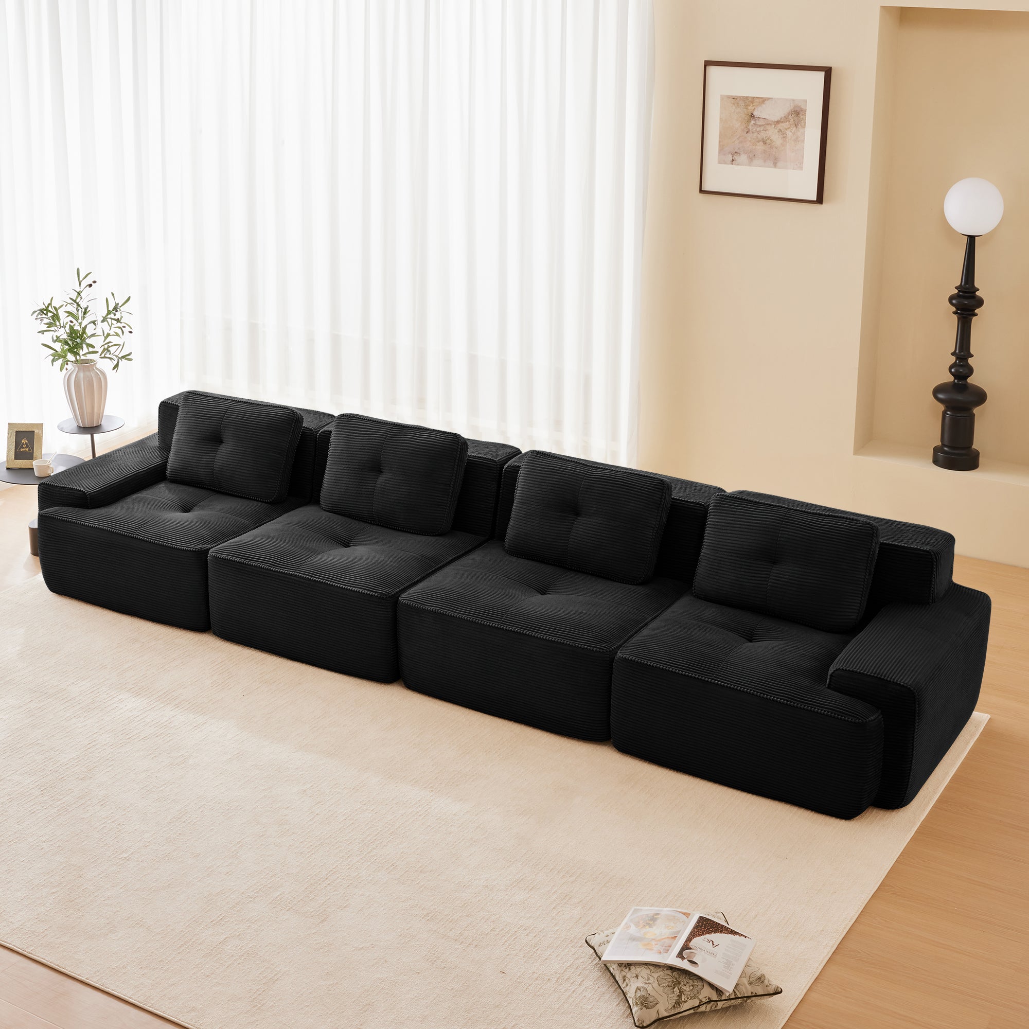 Racine 153" Modular Corduroy Fabric 4-Seater Sofa with Deep Seat