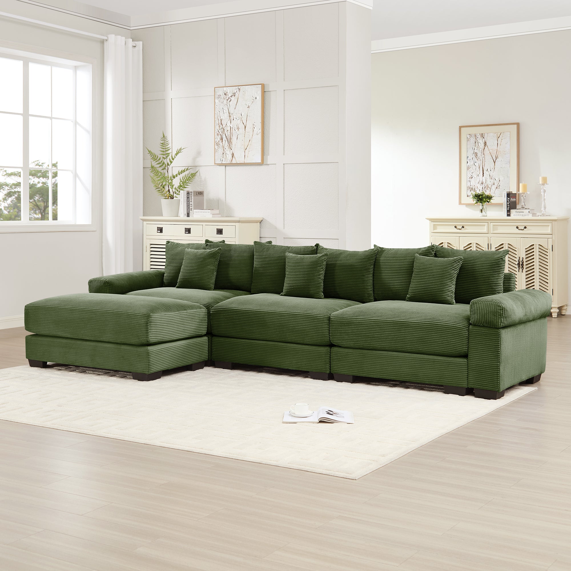 Albany 130" Modular Corduroy Oversized Cloud L-Shaped Sectional Sofa with Ottoman