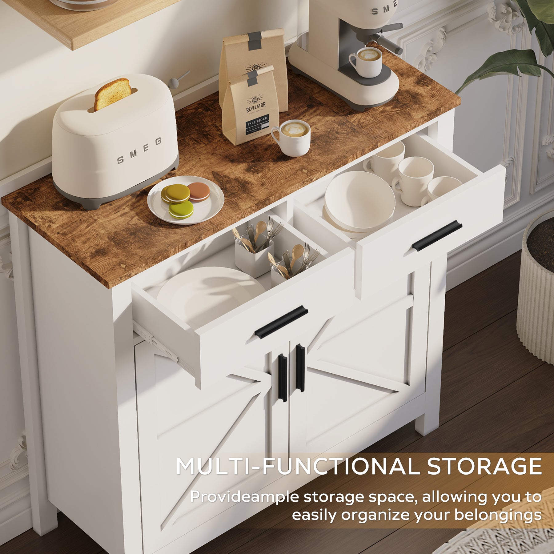 Turin Modern Farmhouse Buffet Storage Cabin