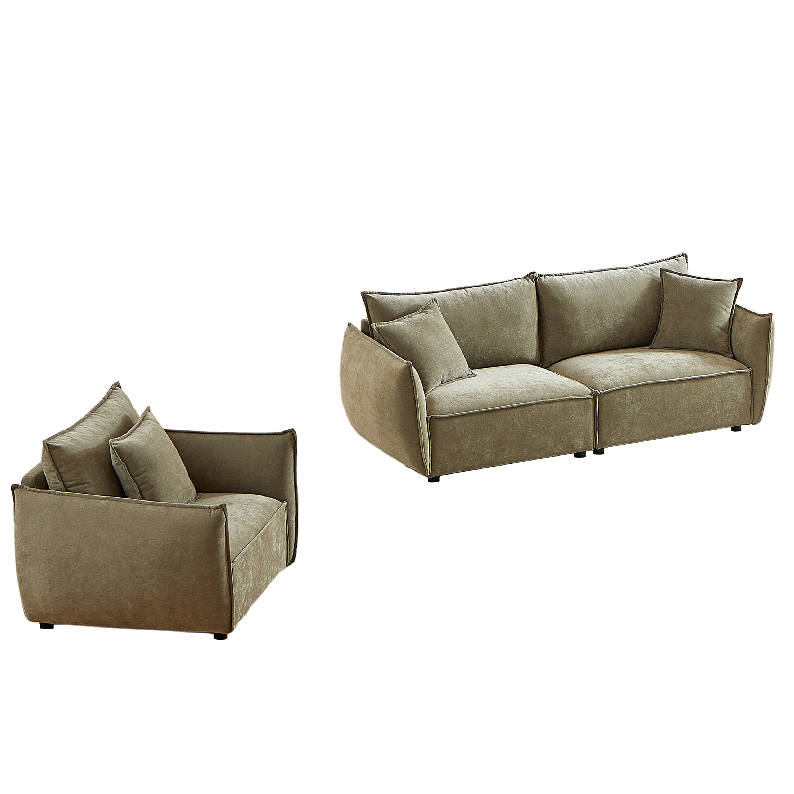 3-Seater + 1-Seater Combo Sofa Modern Living Room Sofa, Linen Fabric Sofa, Wooden Frame with 3 Pillows, Apartment Sofa Furniture