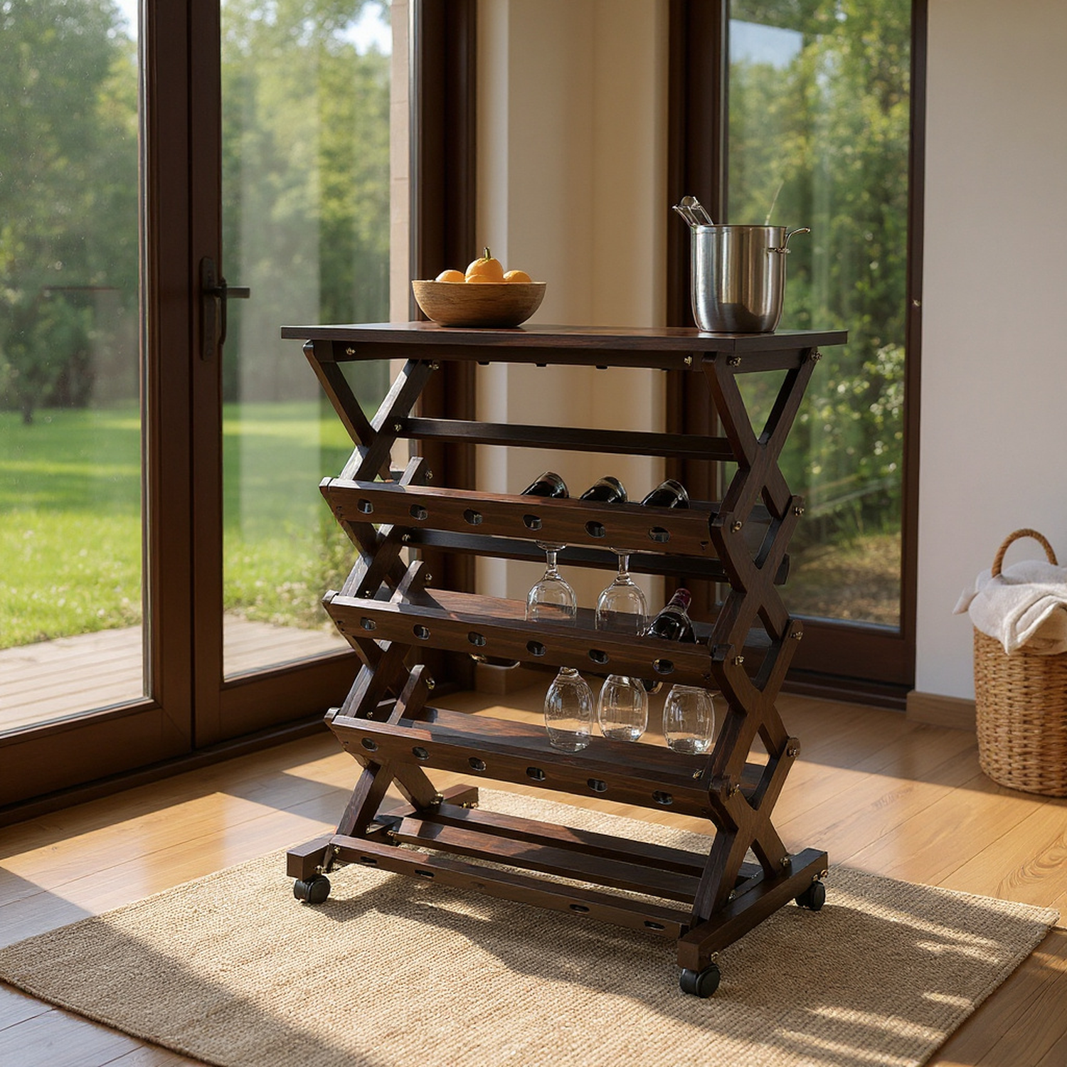 26 Bottles Freestanding wine rack,Wine Storage Rack, Freestanding Display Rack for Kitchen, Pantry, Cellar,walnut