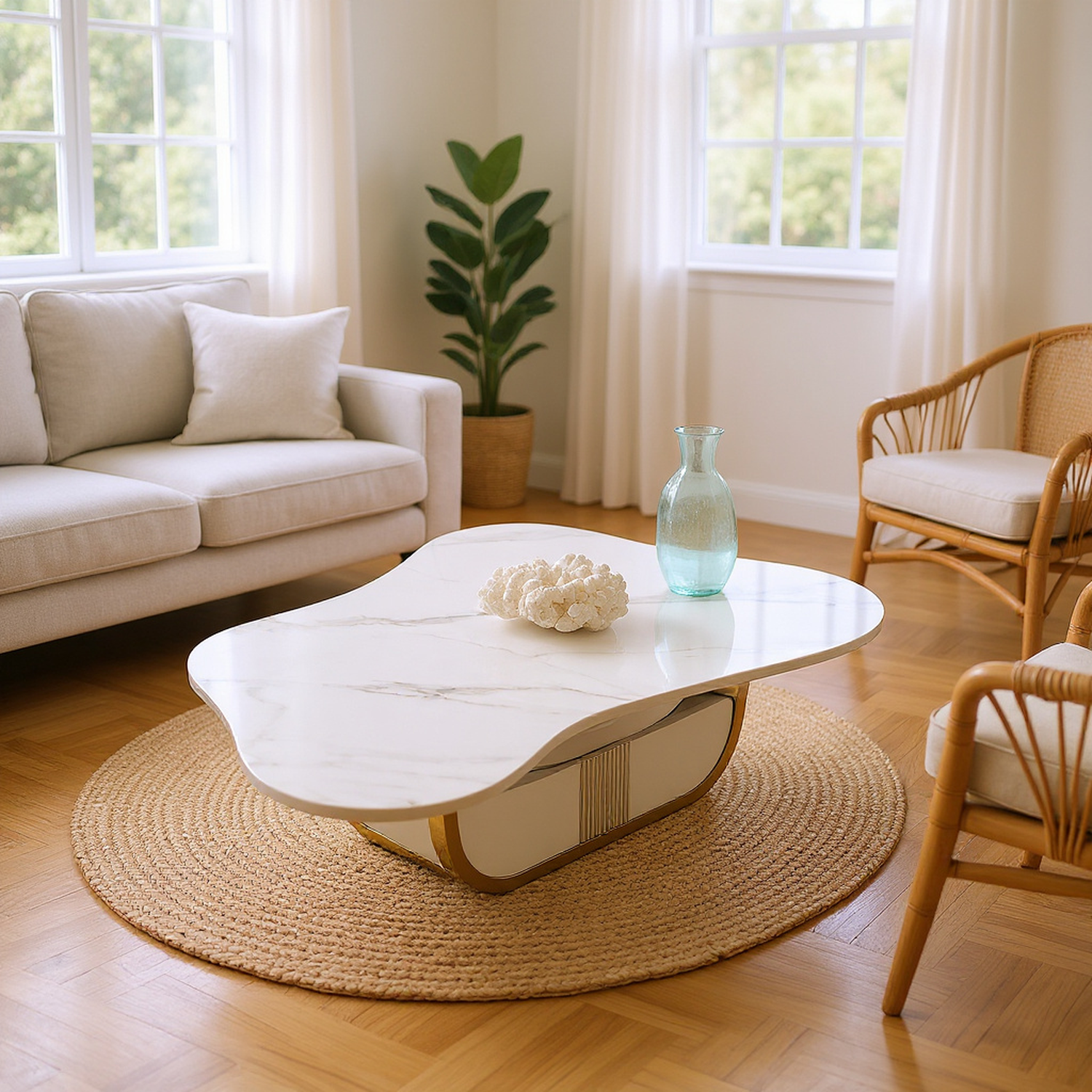 Modern Butterfly Coffee Table with Sintered Stone Top – Oval Center Table with Storage Shelf & Drawer, Stainless Steel Base & MDF Cabinet