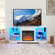 Aether 58" Modern Wood Electric Fireplace TV Stand with LED Lights White