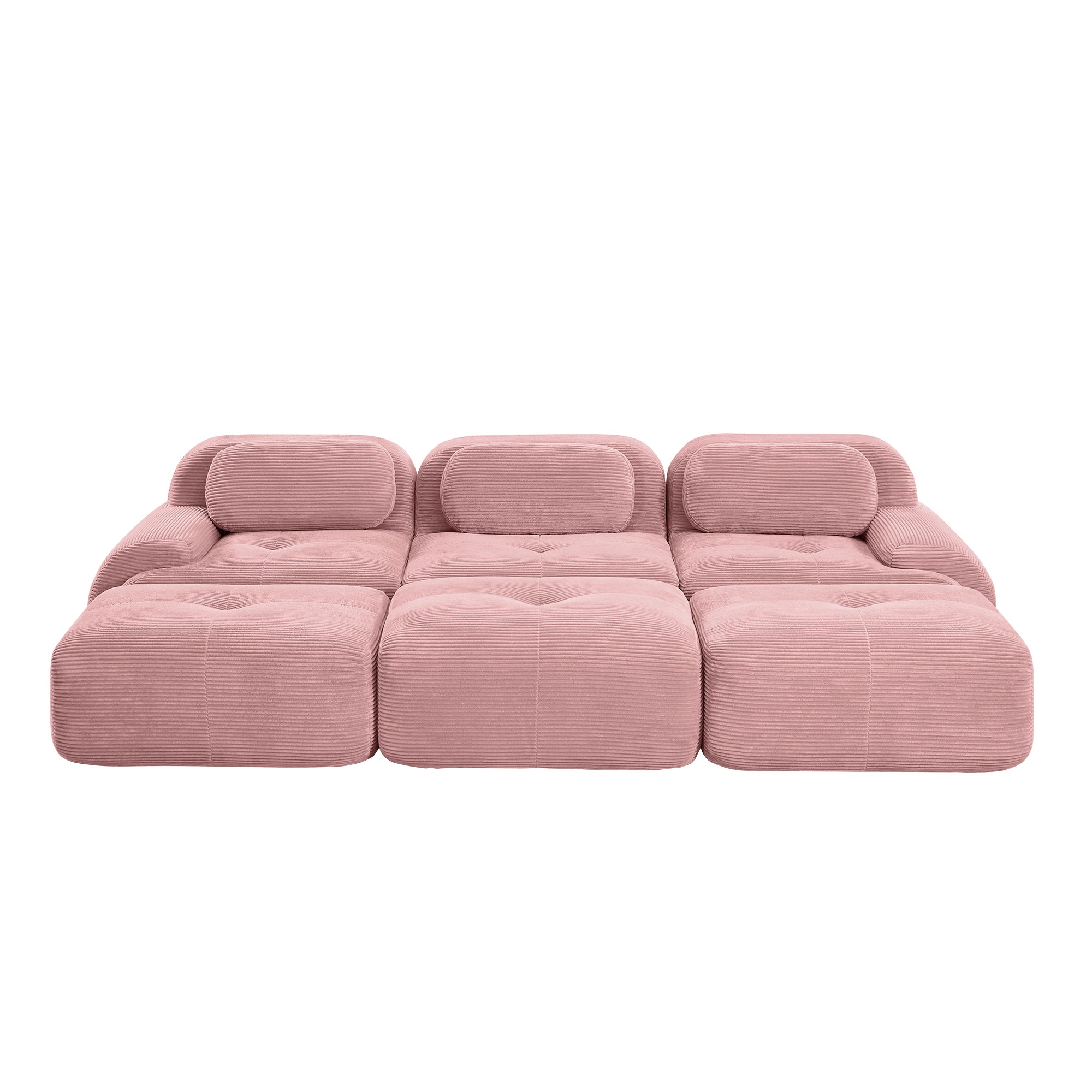 Anchorage 116" Corduroy Cloud Modular Sofa with Ottomans and Curved Armset
