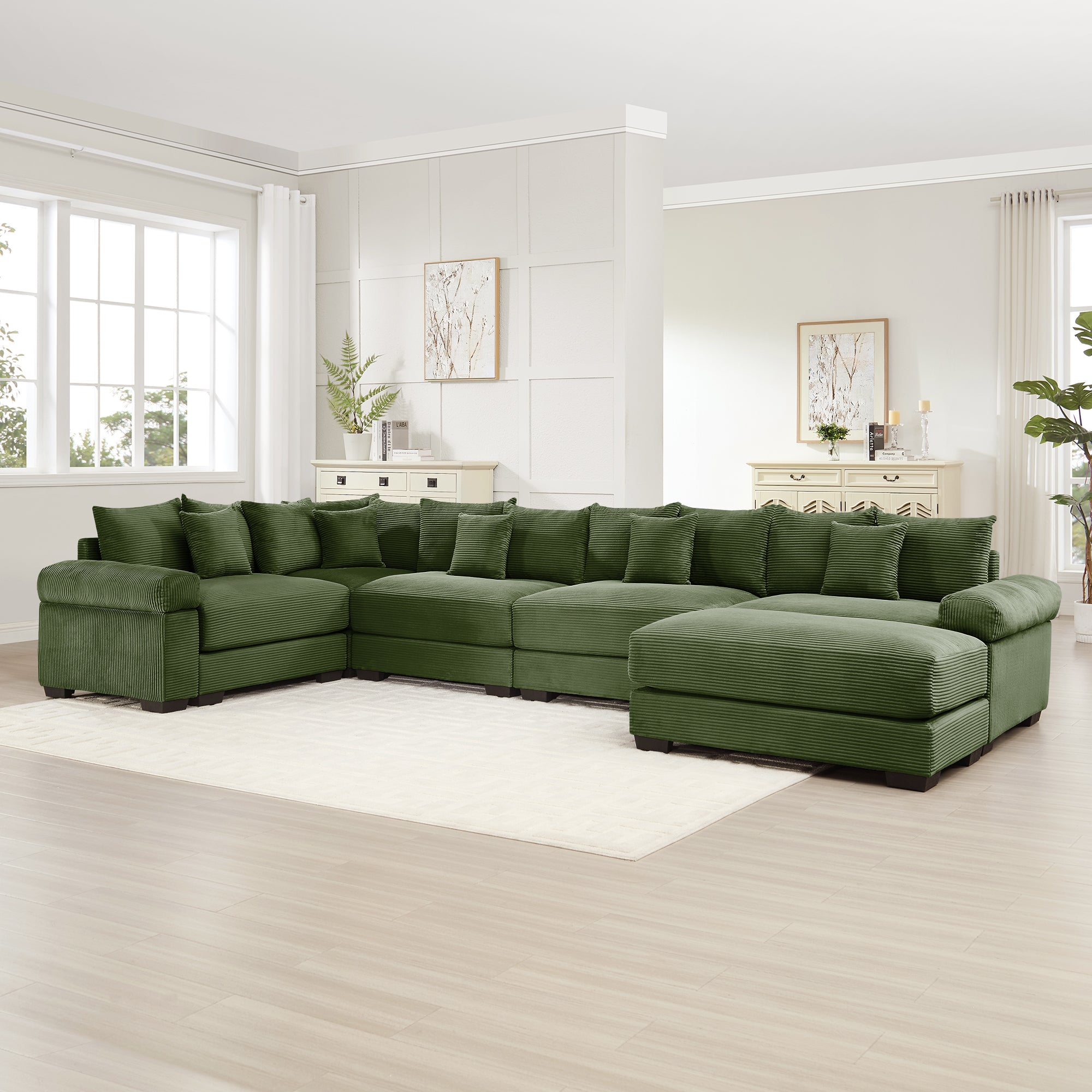 Albany 155" Modular Corduroy Oversized Cloud U-Shaped Sectional Sofa with Ottoman