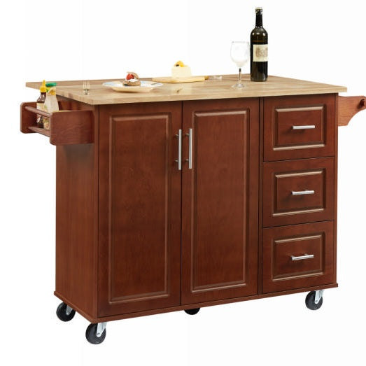 Sumatra 53" Rolling Kitchen Island with Solid Wood Countertop and Drop Leaf