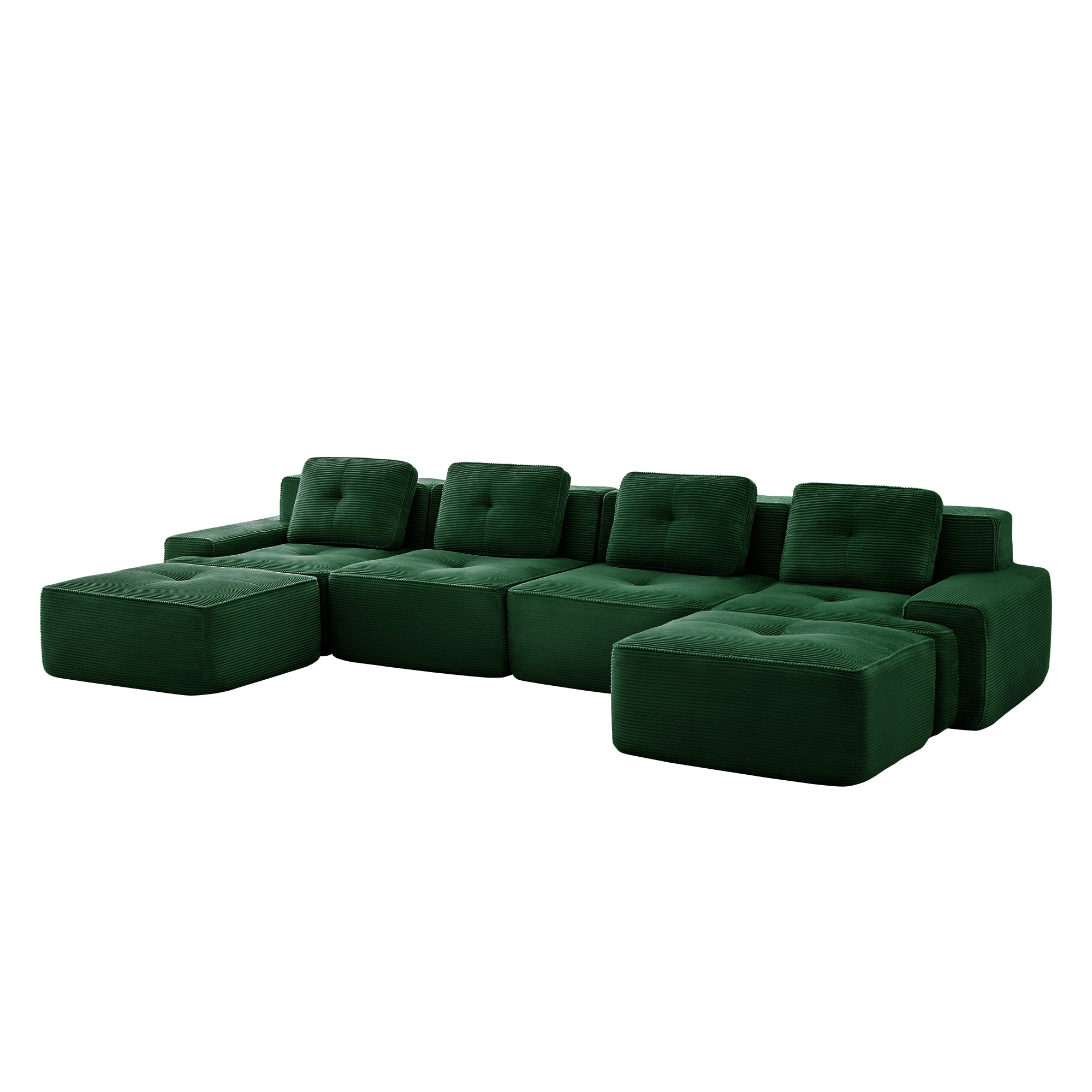 Racine 153" Modular Corduroy Fabric U-Shaped Sectional Sofa with Deep Seat and 2 Movable Ottomans