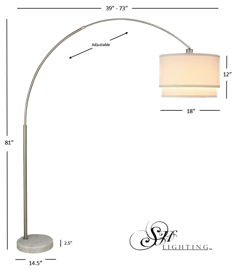 Glint Arc Floor Lamp with Double Shade and Marble Base