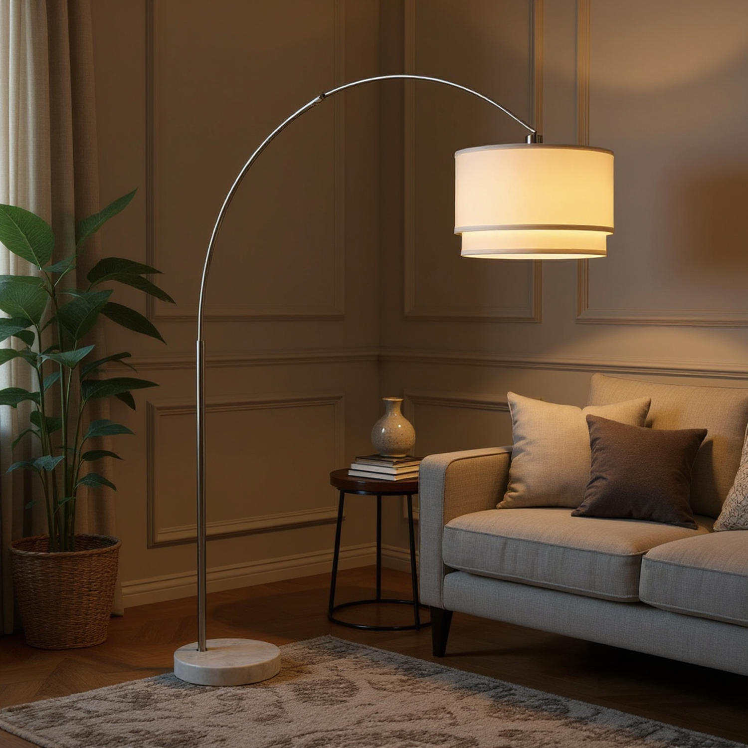 Glint Arc Floor Lamp with Double Shade and Marble Base