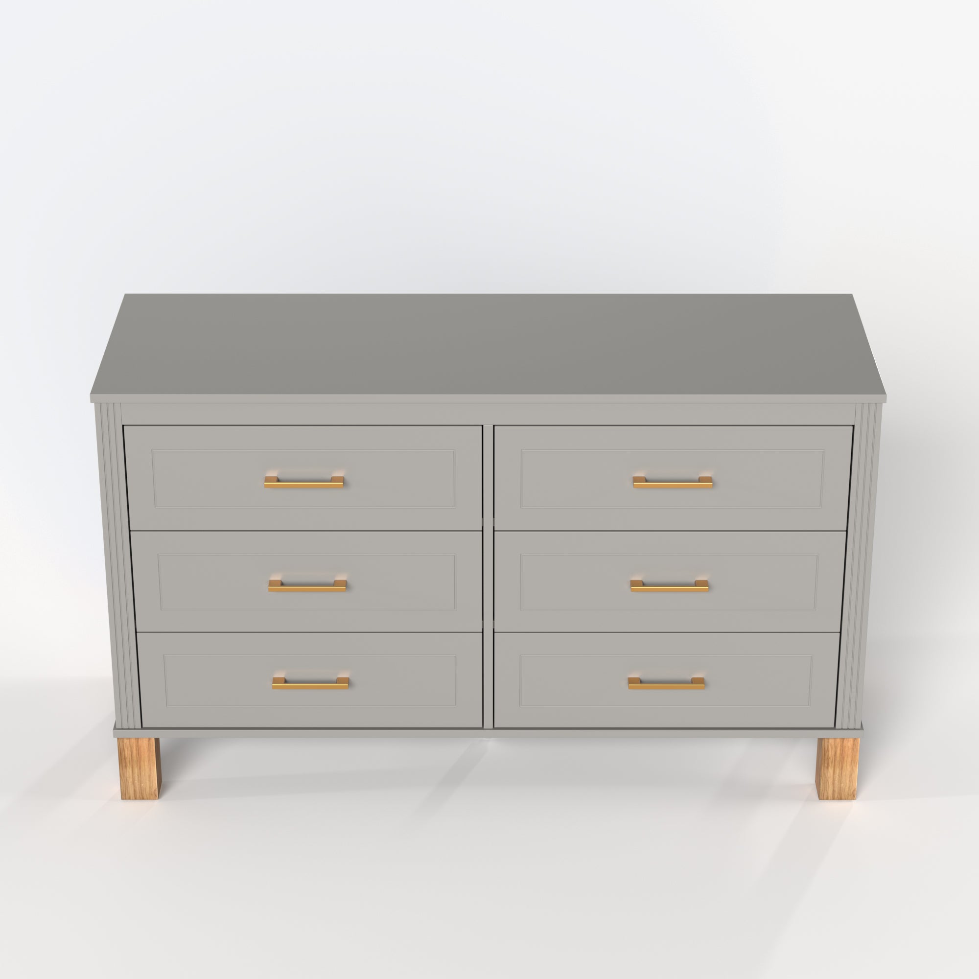 Sabine 47" 6-Drawer Dresser with Fluted Trim and Solid Wood Legs