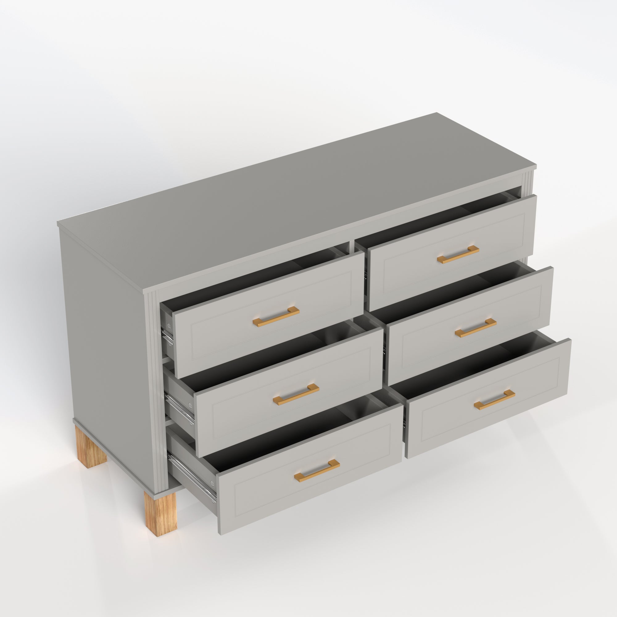 Sabine 47" 6-Drawer Dresser with Fluted Trim and Solid Wood Legs