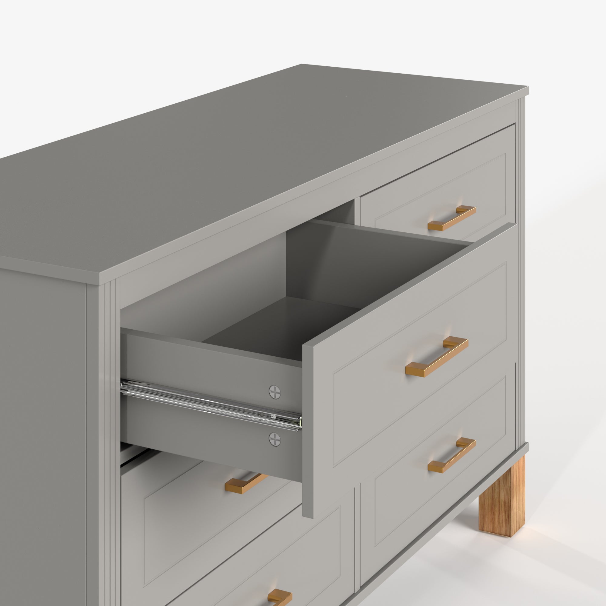 Sabine 47" 6-Drawer Dresser with Fluted Trim and Solid Wood Legs