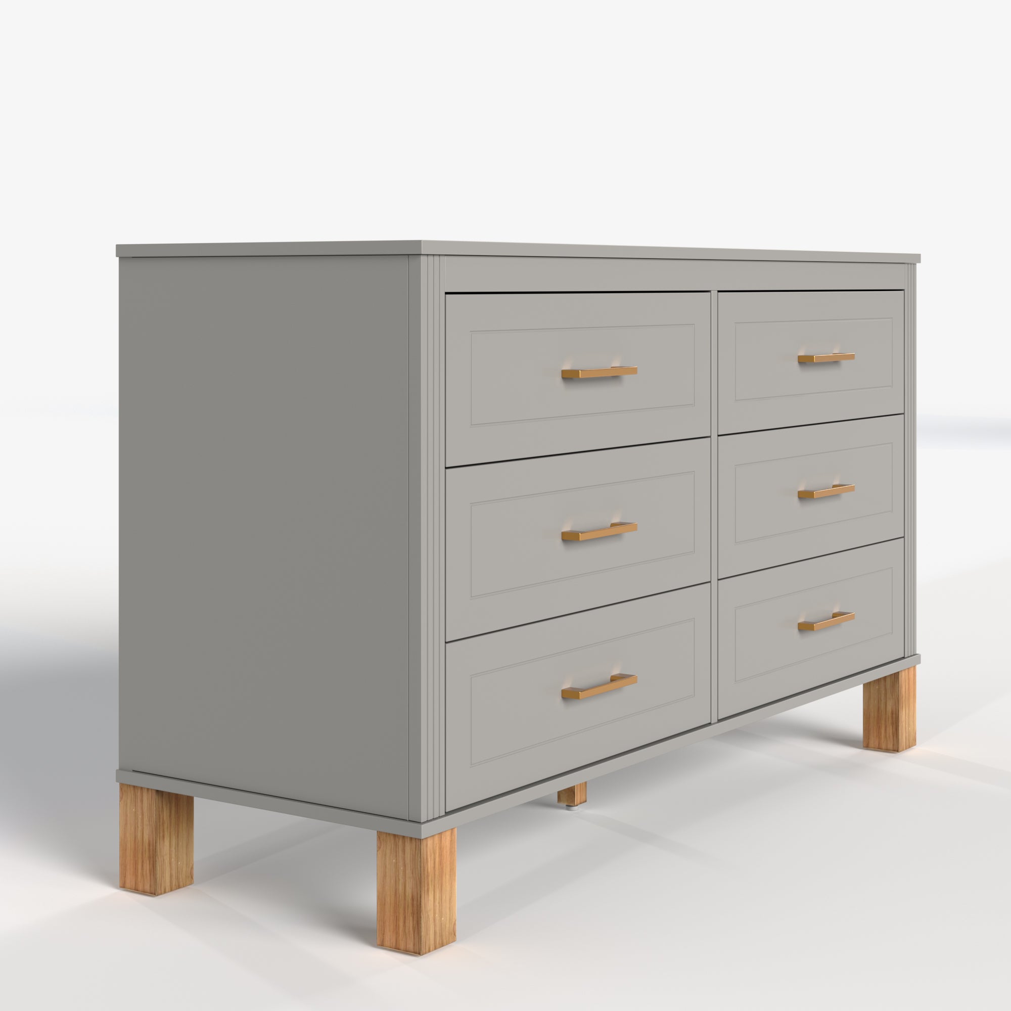 Sabine 47" 6-Drawer Dresser with Fluted Trim and Solid Wood Legs