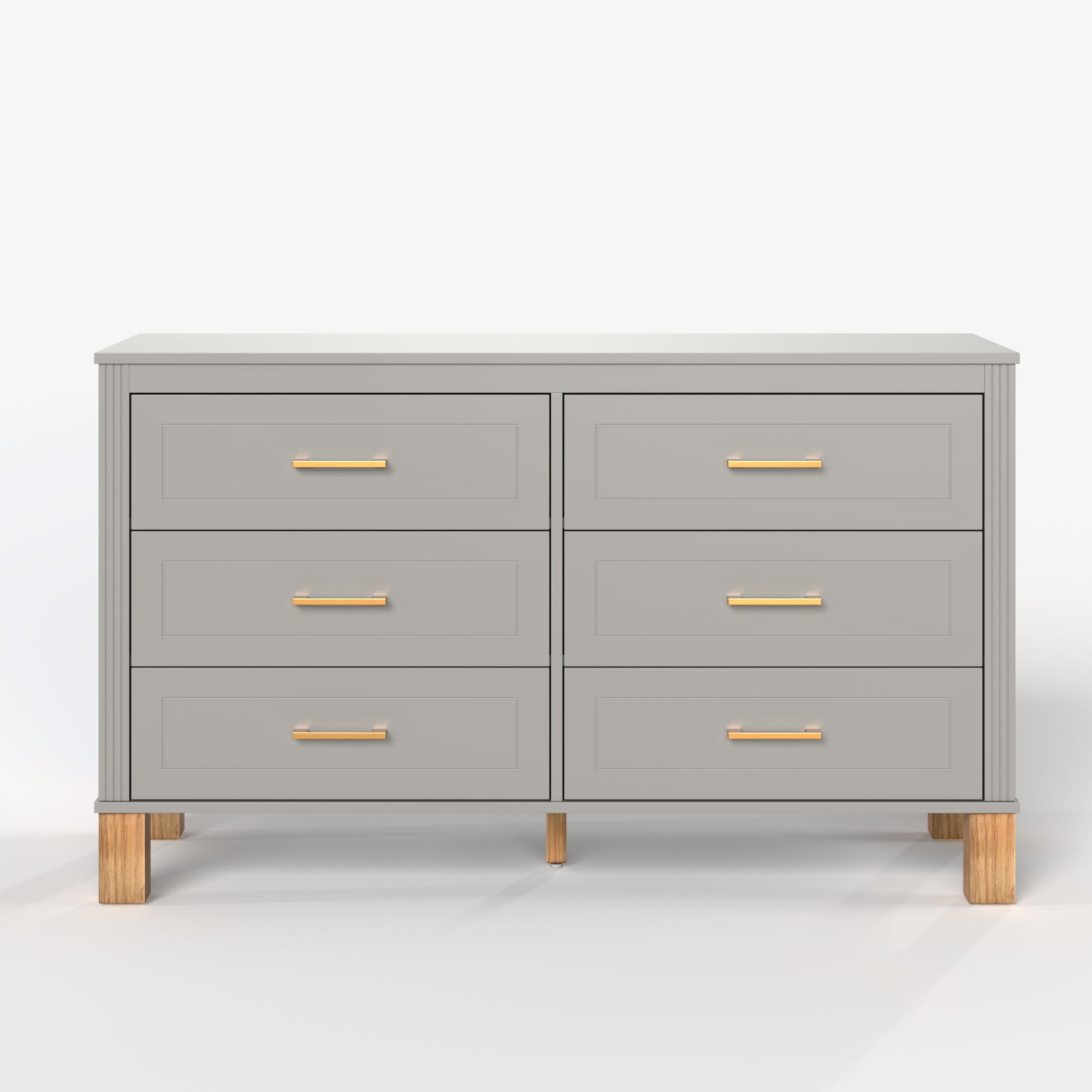 Sabine 47" 6-Drawer Dresser with Fluted Trim and Solid Wood Legs