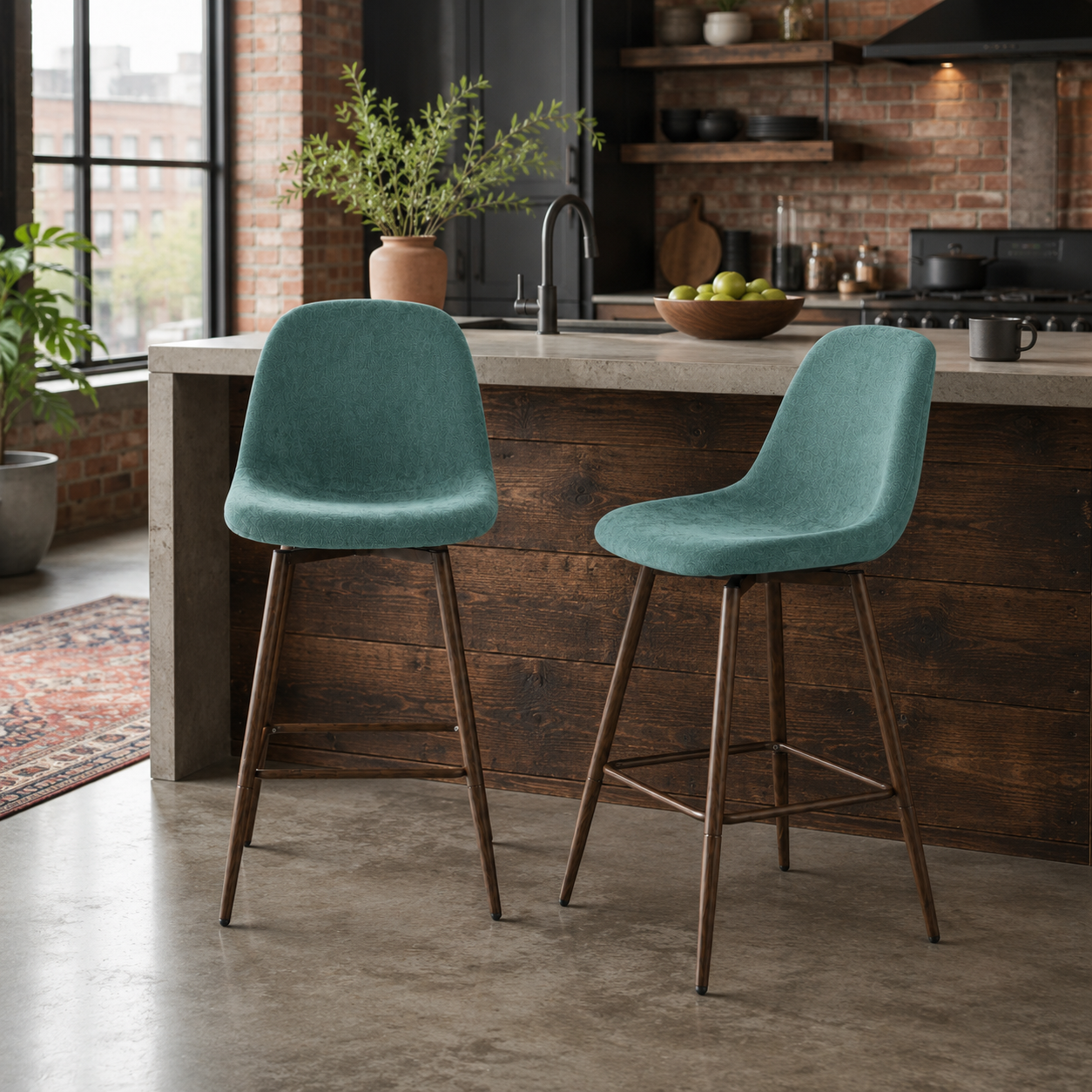 Charlton 26" Swivel Counter Height Bar Stools with Walnut Metal Legs Set of 2