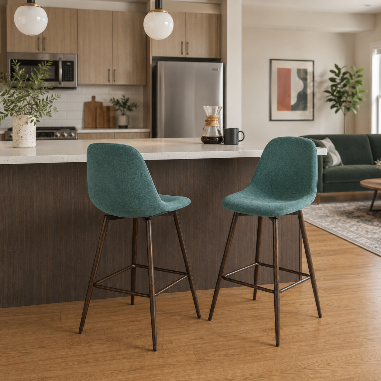 Charlton 26" Swivel Counter Height Bar Stools with Walnut Metal Legs Set of 2