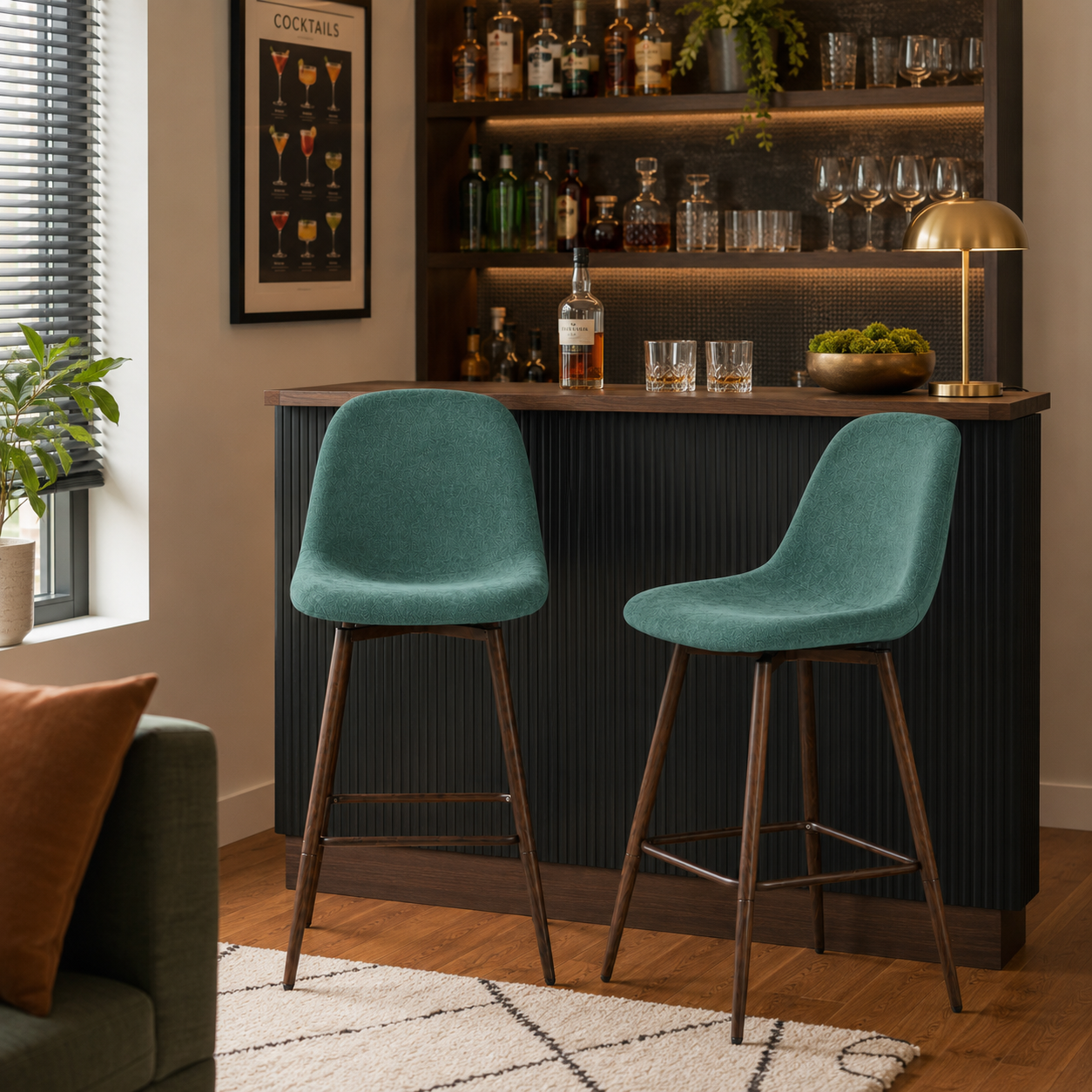 Charlton 26" Swivel Counter Height Bar Stools with Walnut Metal Legs Set of 2