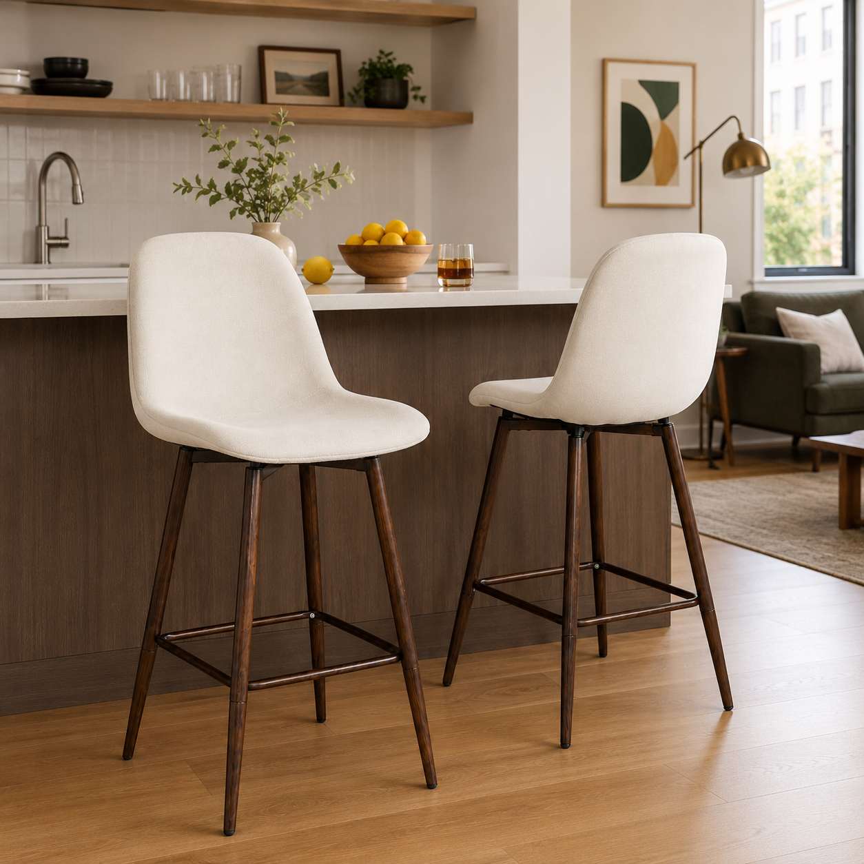 Charlton 26" Swivel Counter Height Bar Stools with Walnut Metal Legs Set of 2