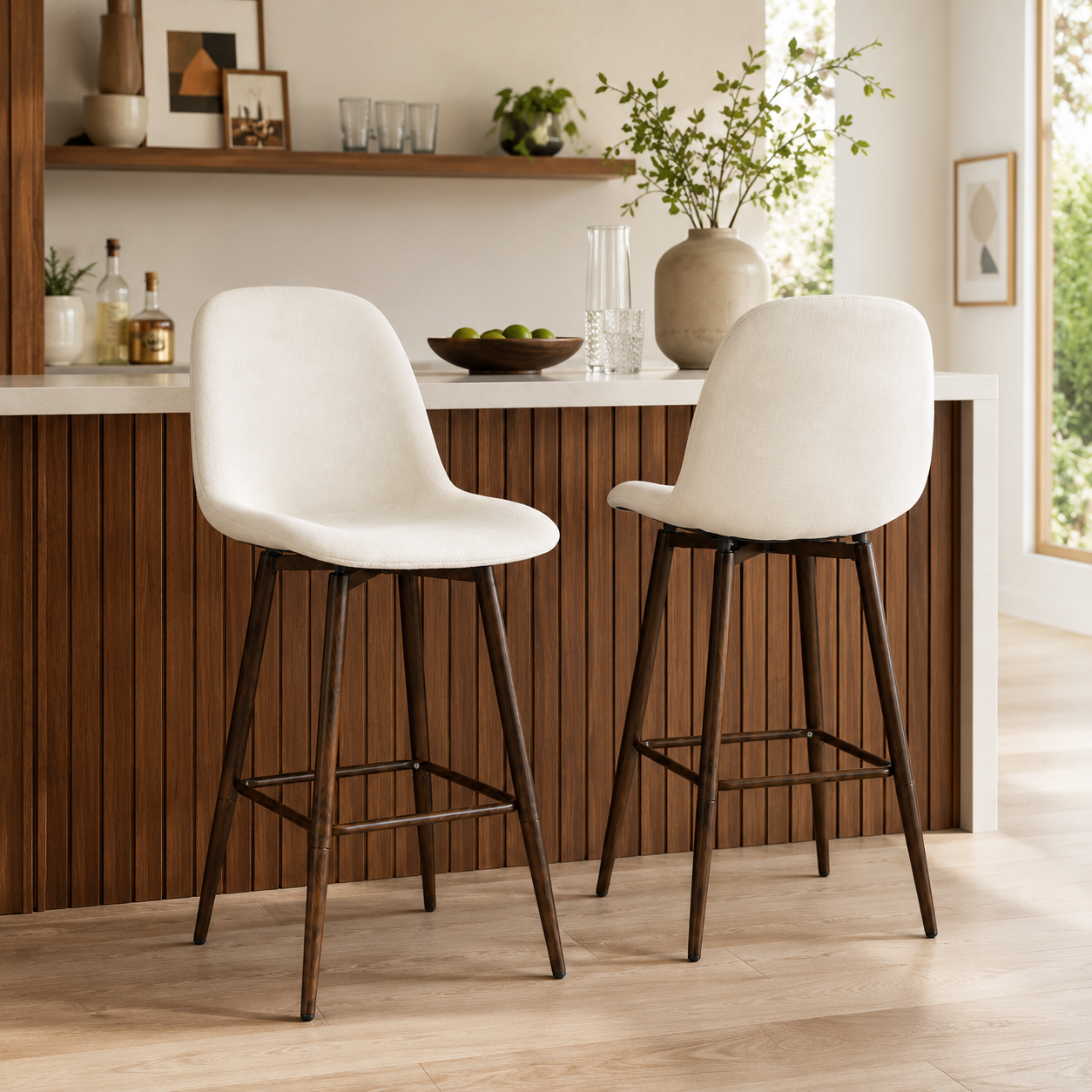 Charlton 26" Swivel Counter Height Bar Stools with Walnut Metal Legs Set of 2