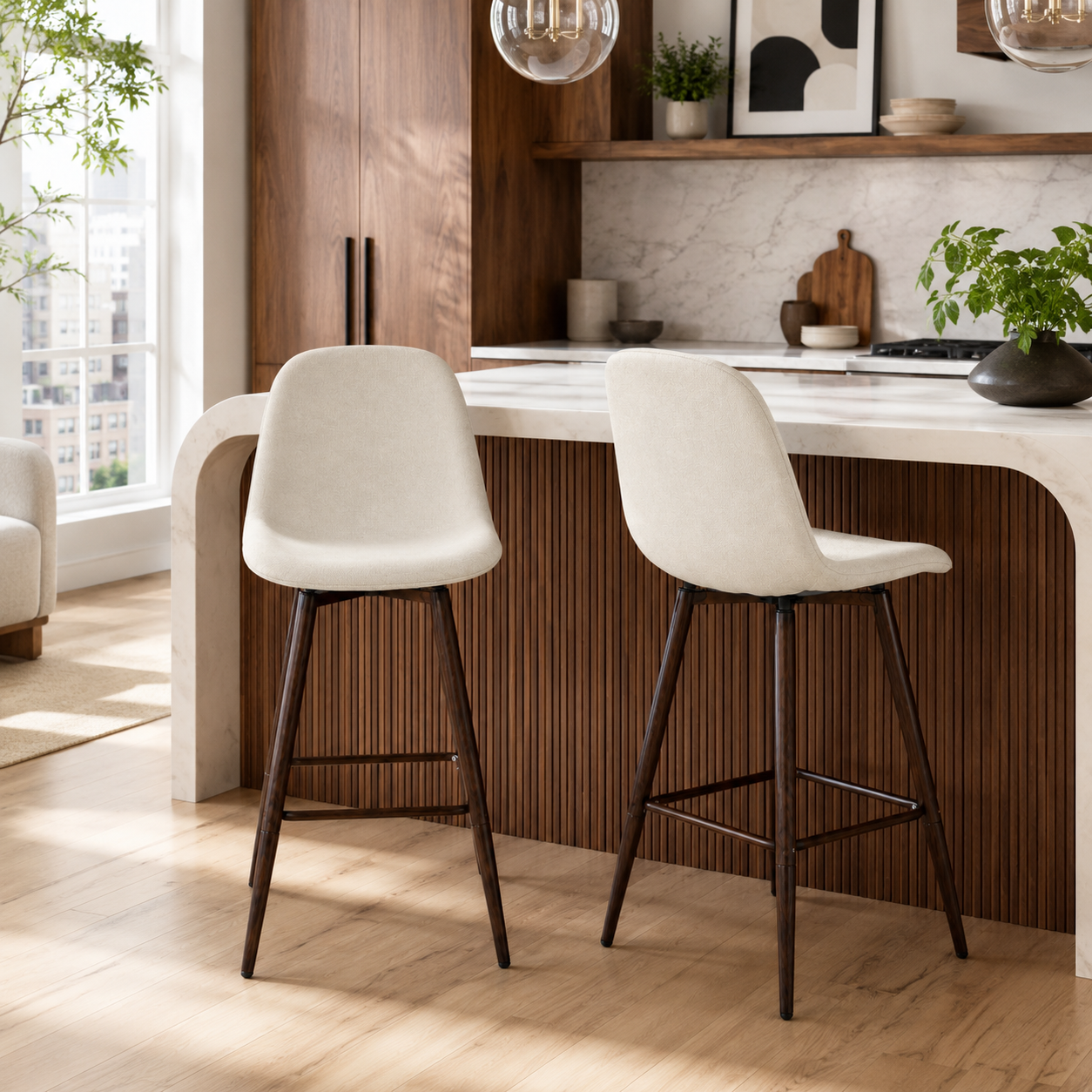 Charlton 26" Swivel Counter Height Bar Stools with Walnut Metal Legs Set of 2