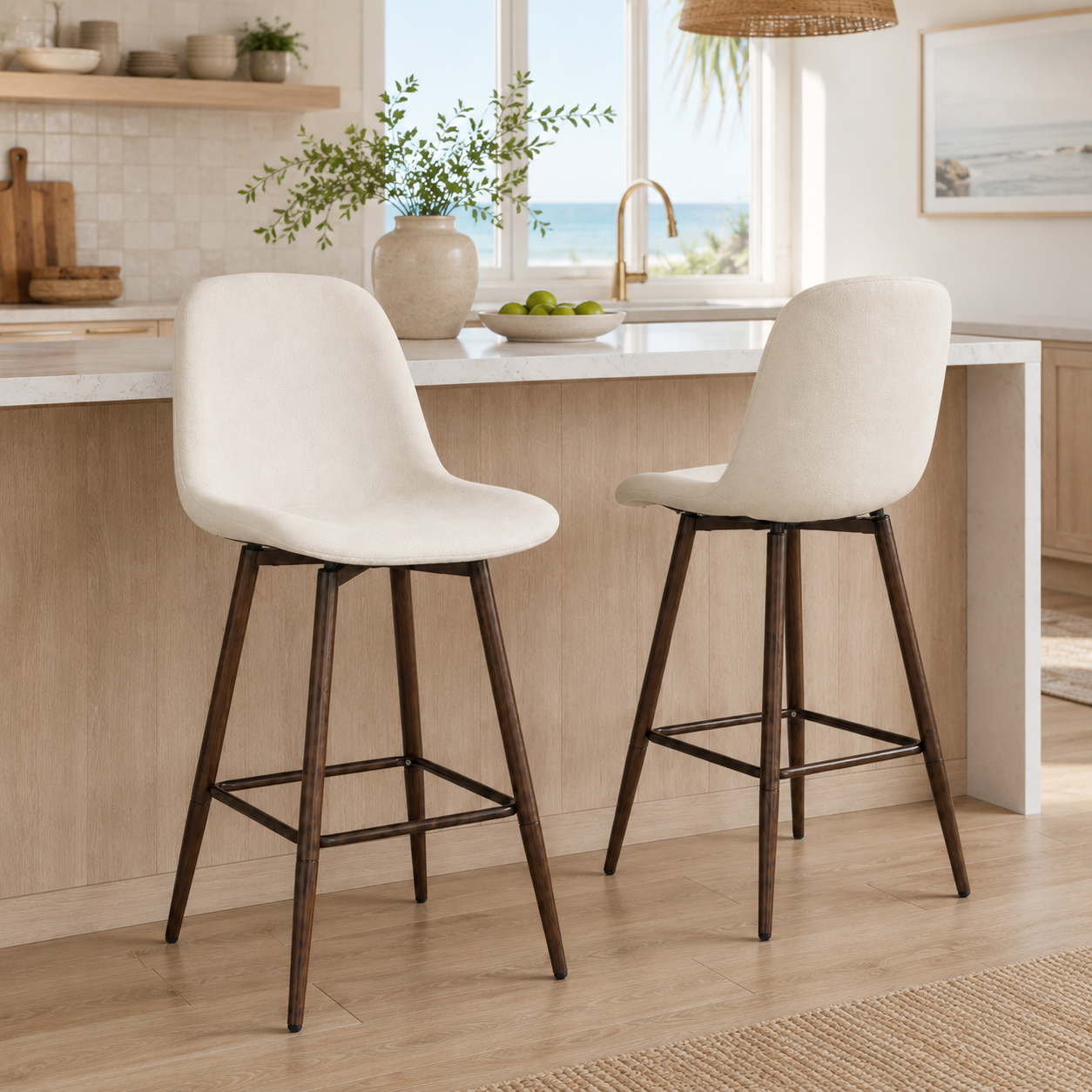 Charlton 26" Swivel Counter Height Bar Stools with Walnut Metal Legs Set of 2