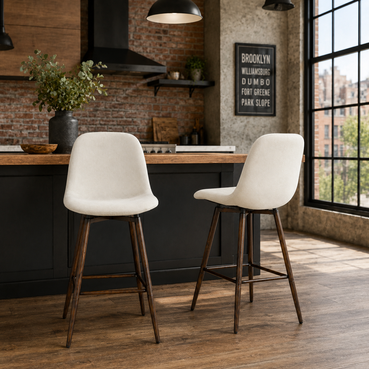 Charlton 26" Swivel Counter Height Bar Stools with Walnut Metal Legs Set of 2