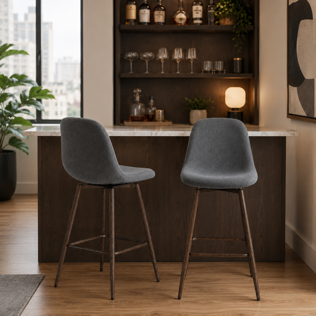Charlton 26" Swivel Counter Height Bar Stools with Walnut Metal Legs Set of 2
