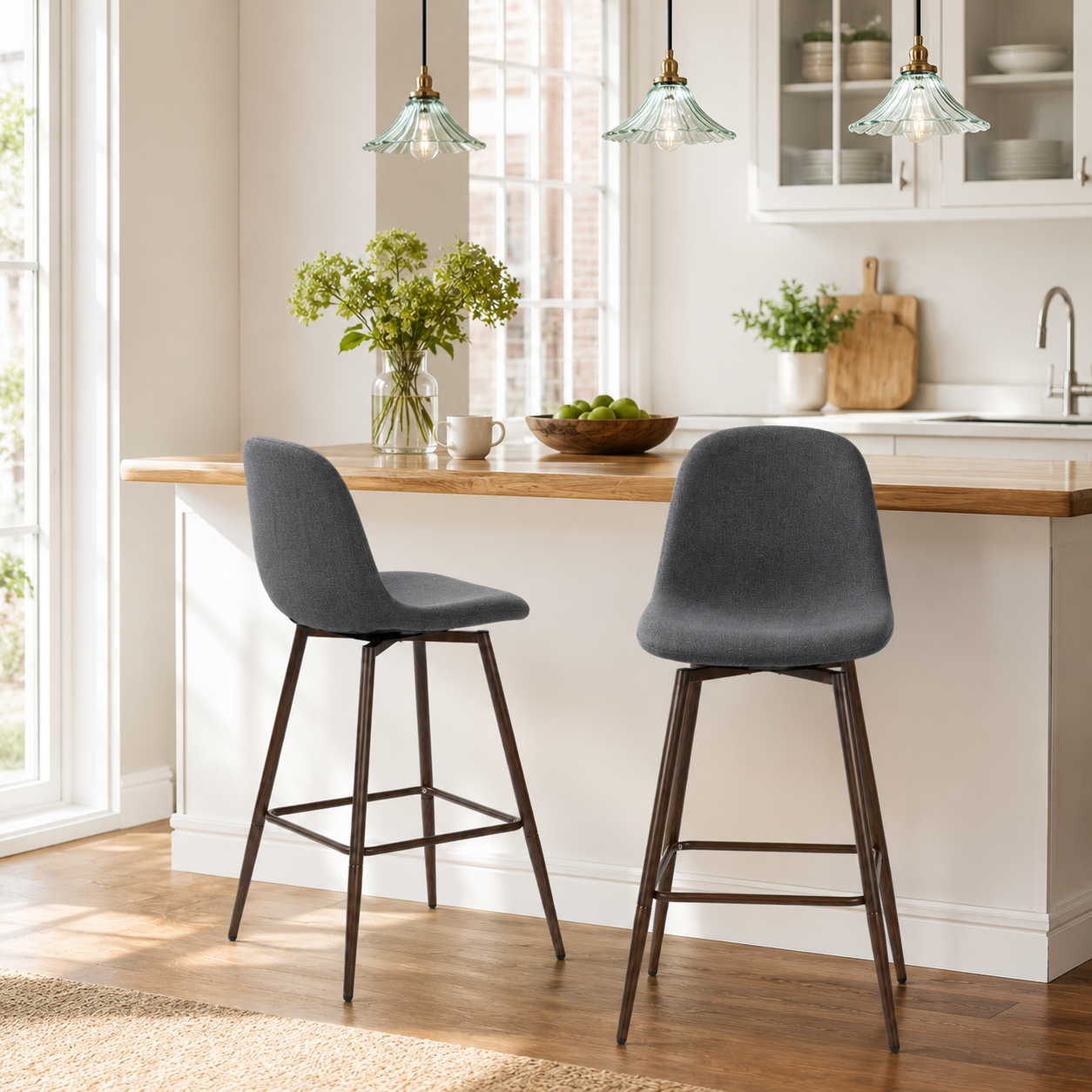 Charlton 26" Swivel Counter Height Bar Stools with Walnut Metal Legs Set of 2