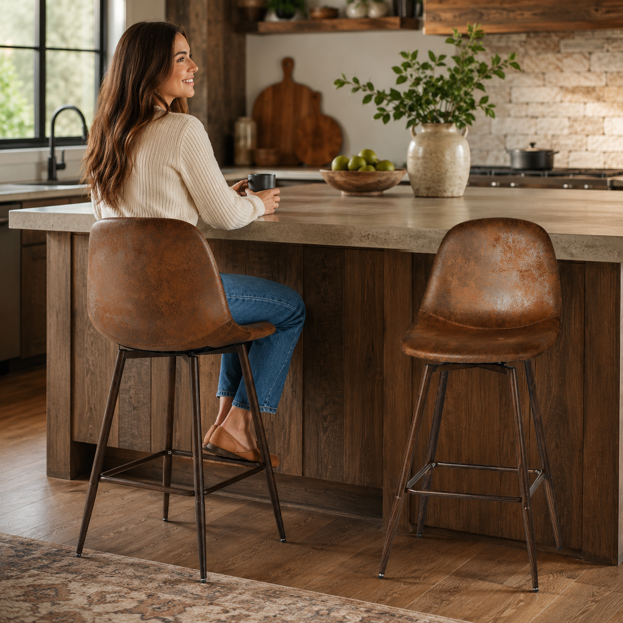 Charlton 26" Swivel Counter Height Bar Stools with Walnut Metal Legs Set of 2