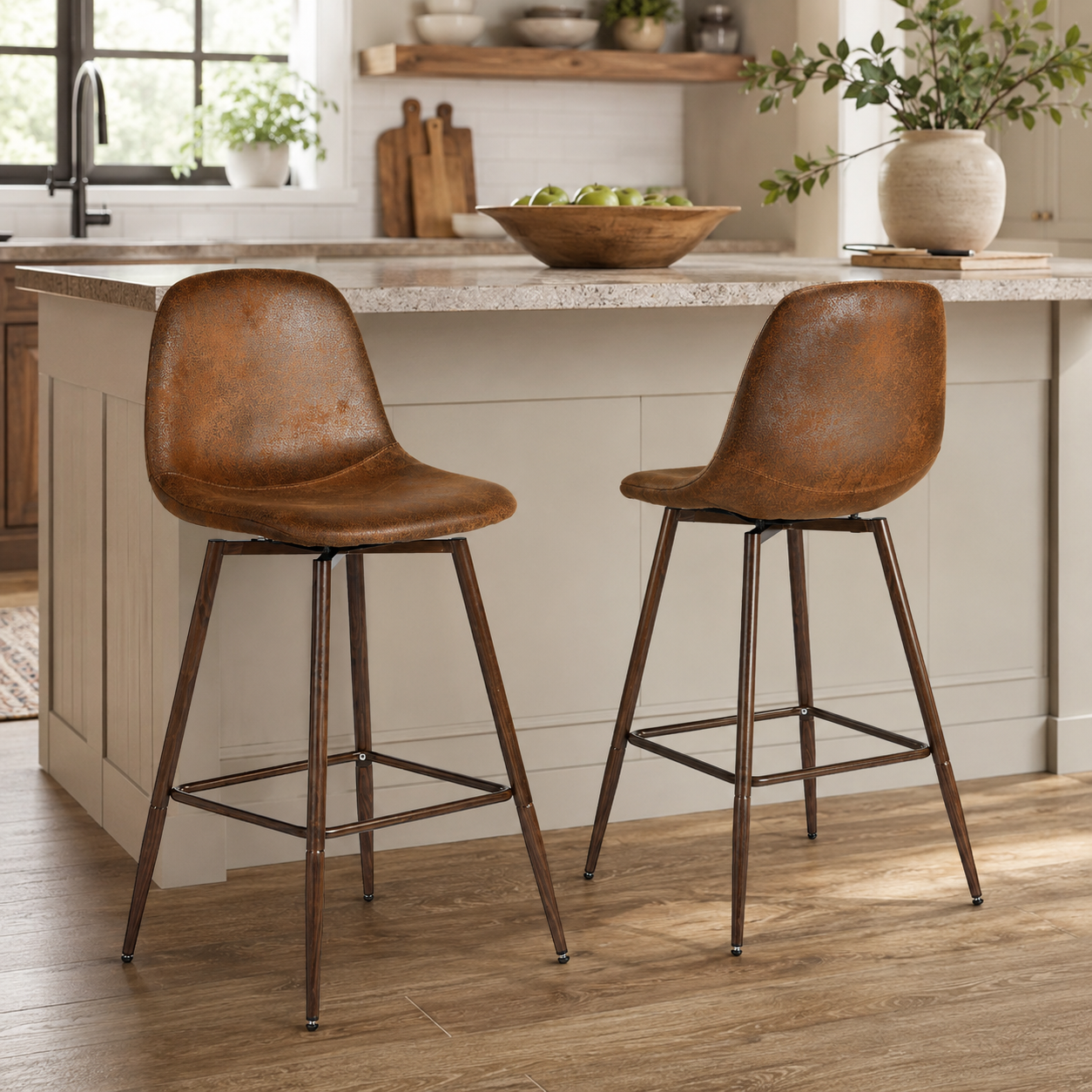Charlton 26" Swivel Counter Height Bar Stools with Walnut Metal Legs Set of 2