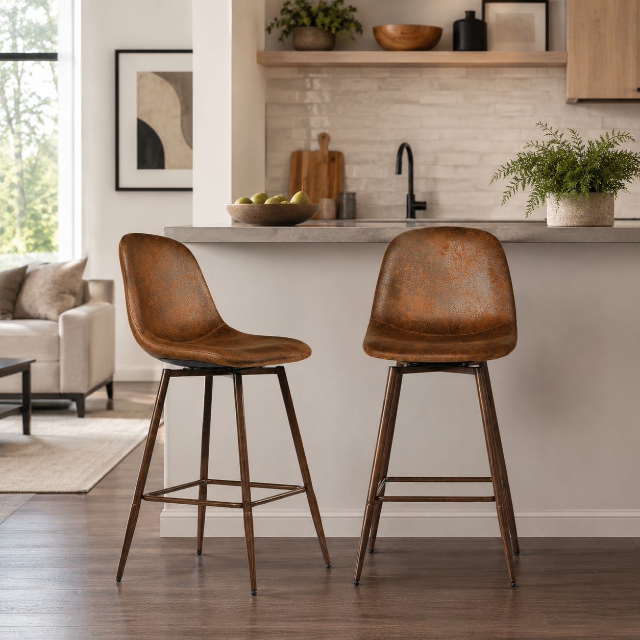 Charlton 26" Swivel Counter Height Bar Stools with Walnut Metal Legs Set of 2
