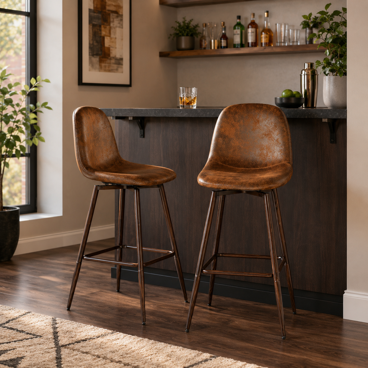 Charlton 26" Swivel Counter Height Bar Stools with Walnut Metal Legs Set of 2