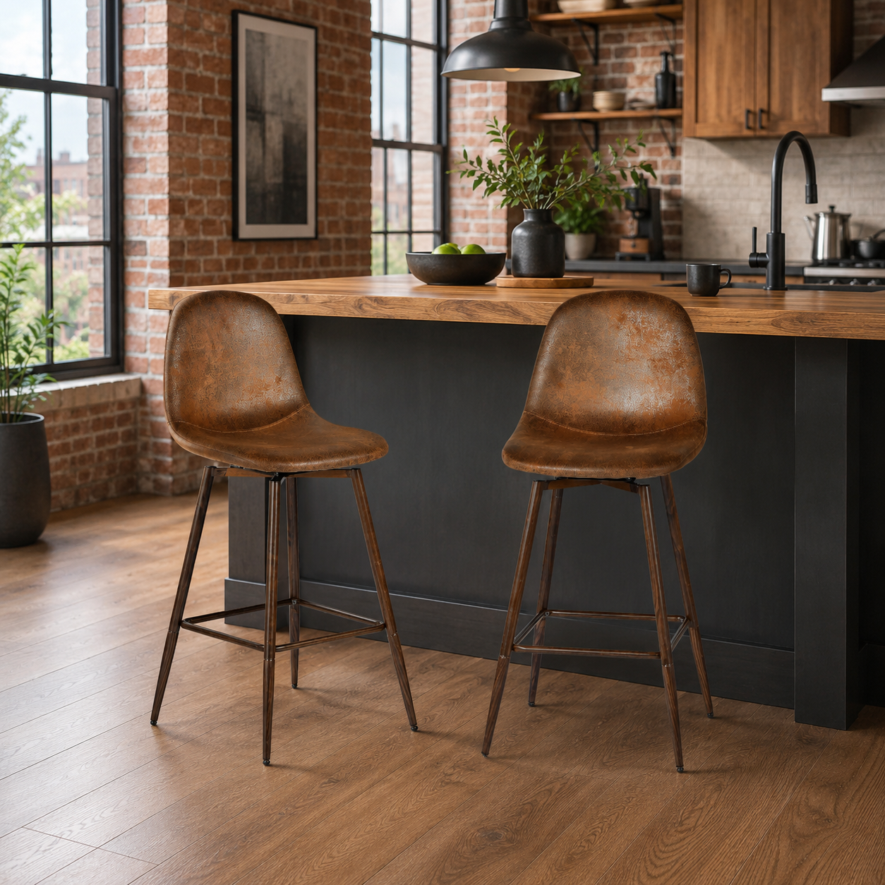 Charlton 26" Swivel Counter Height Bar Stools with Walnut Metal Legs Set of 2