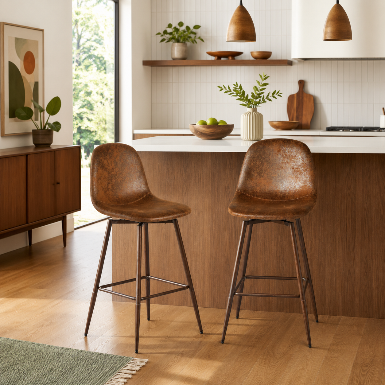 Charlton 26" Swivel Counter Height Bar Stools with Walnut Metal Legs Set of 2