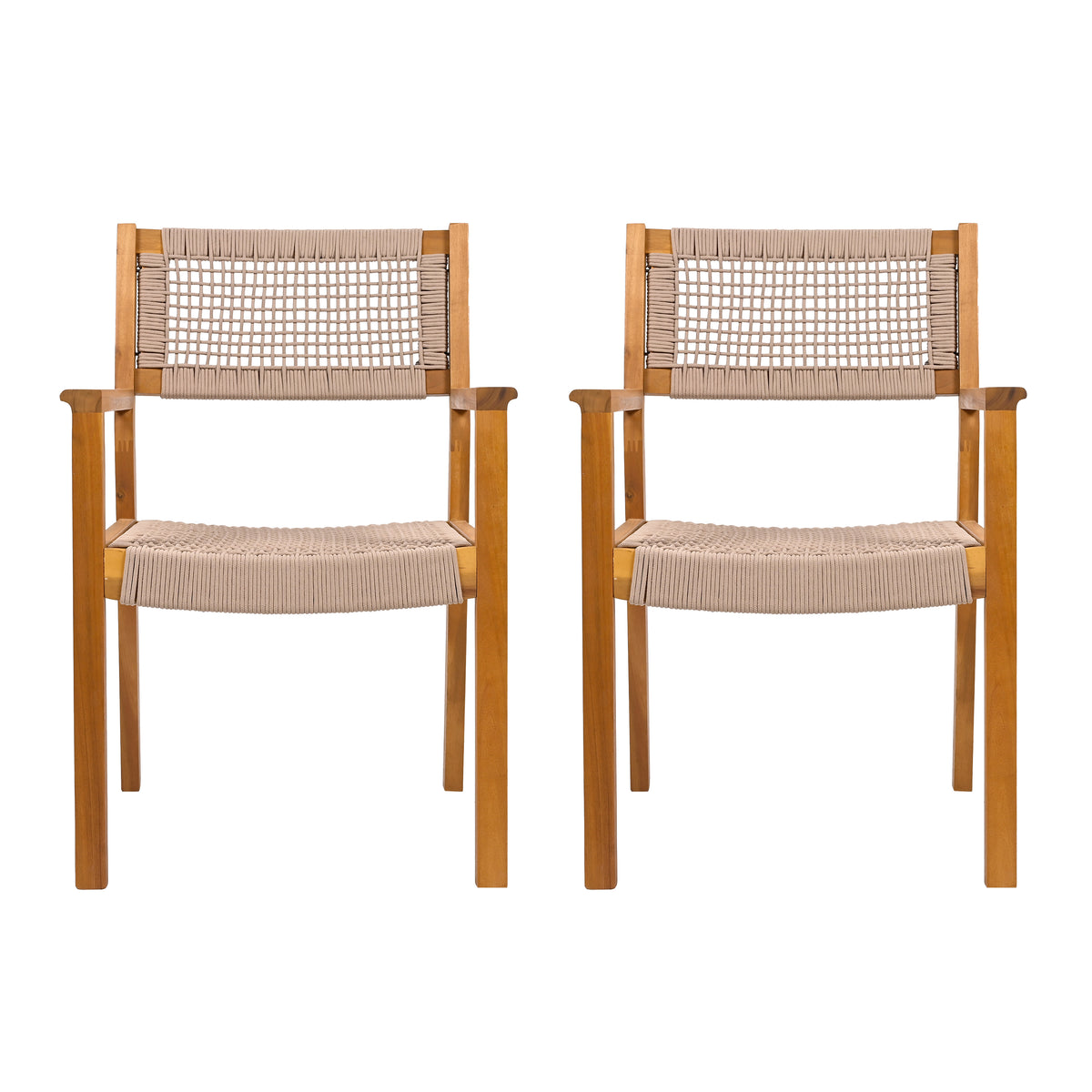 Aare light camel acacia wood dining chairs set of 2 front view on white background