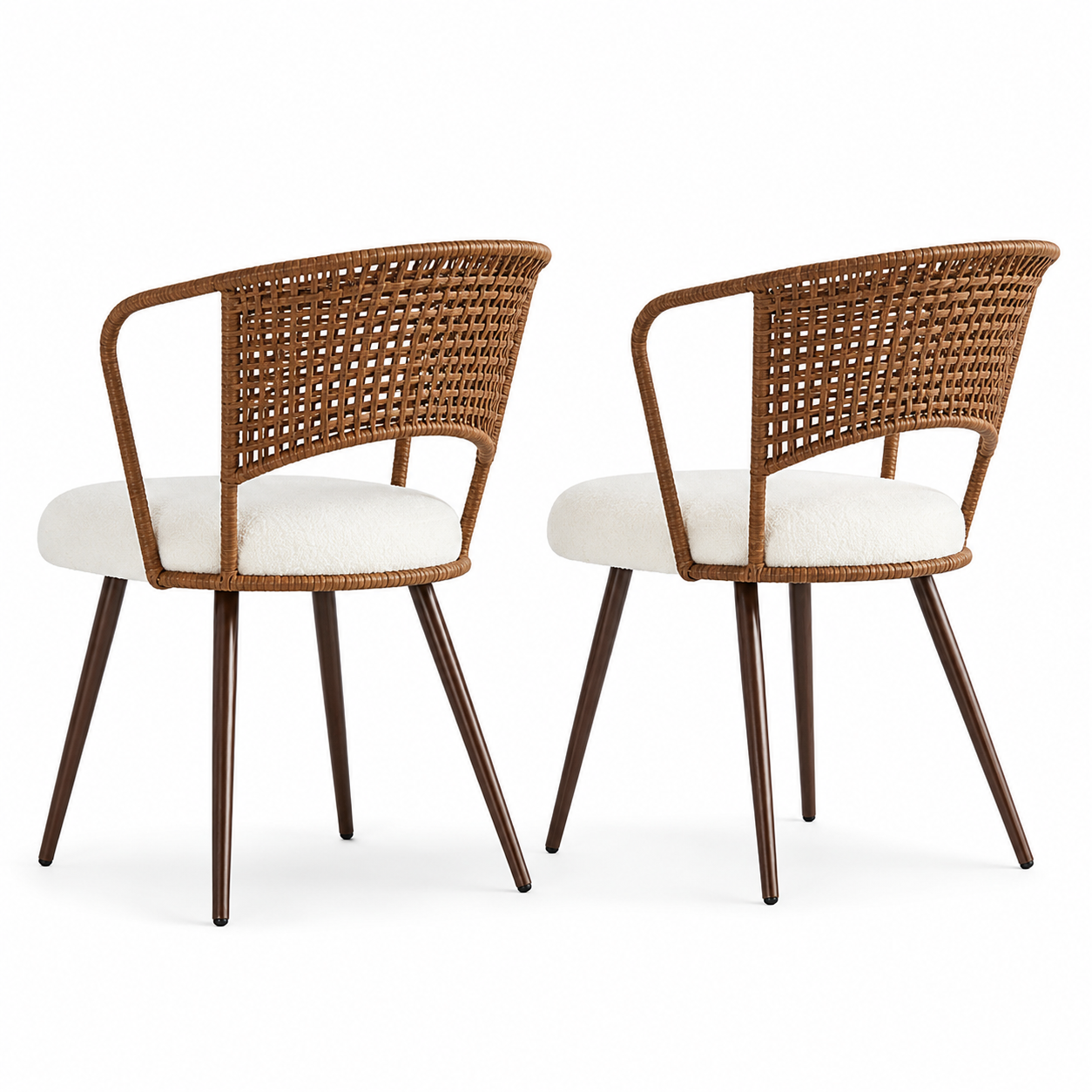 Adige walnut dining chair showing a pair in a rear angled view on a white background