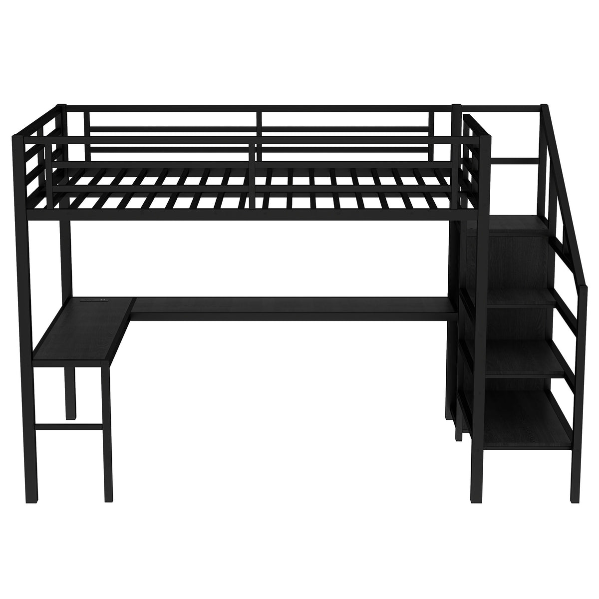 Ailinor black full size metal loft bed front view on white background