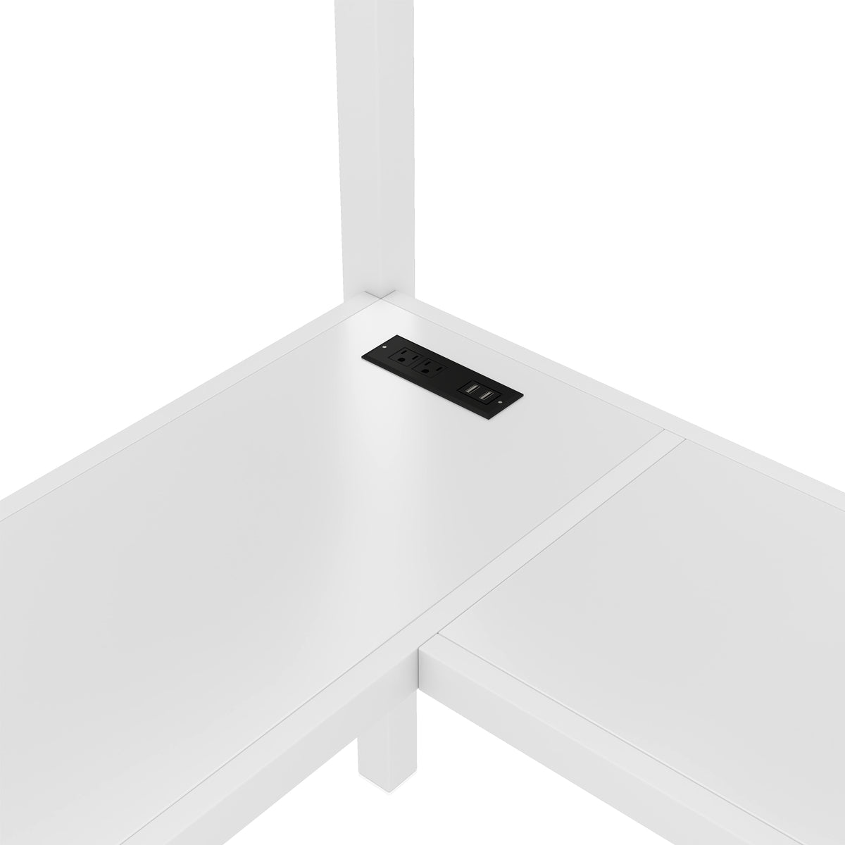 Ailinor white loft bed showing desktop power outlet detail