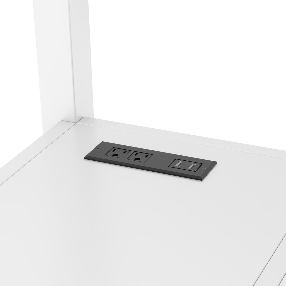 Ailinor white loft bed showing built-in power outlet detail