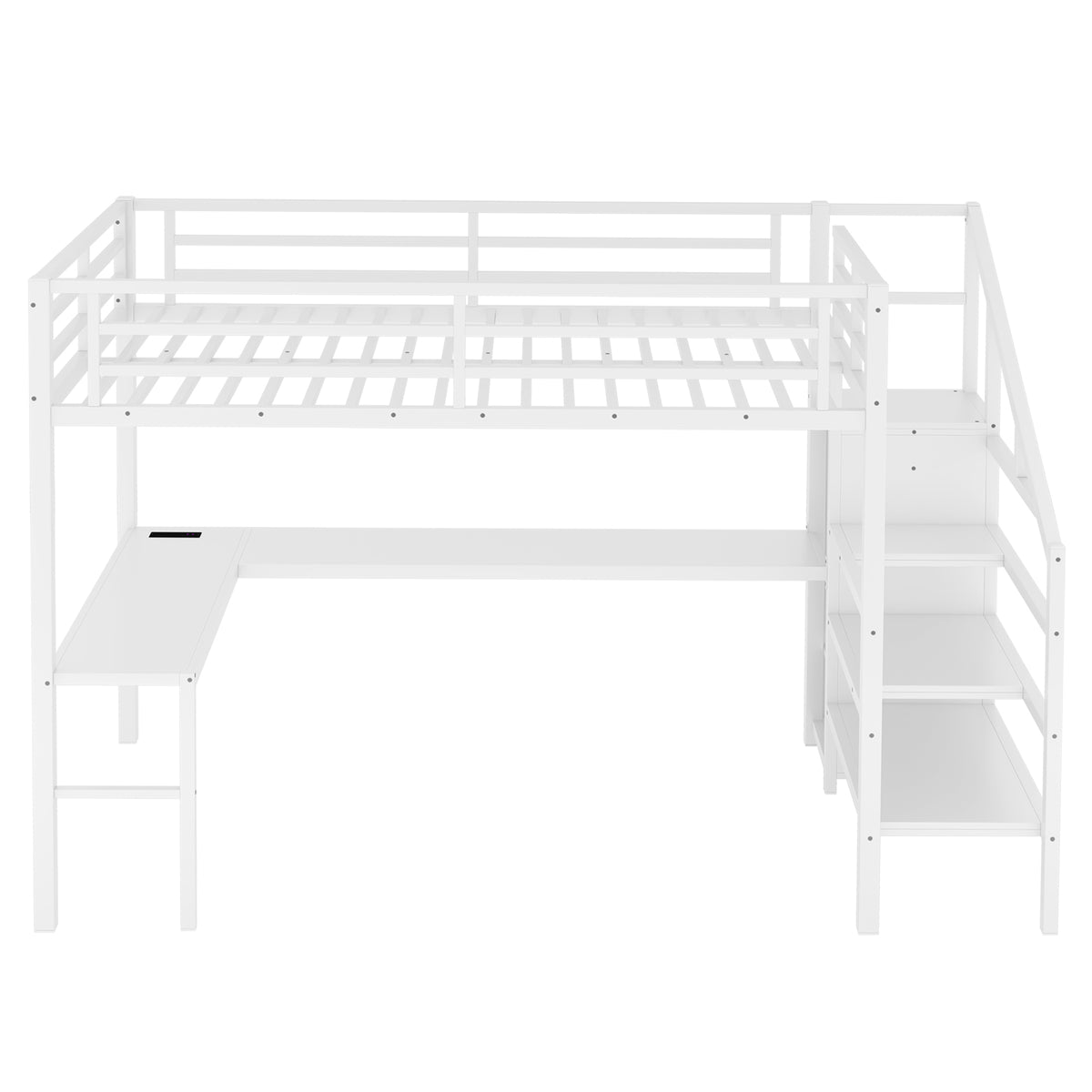 Ailinor white full size metal loft bed front angled view on white background